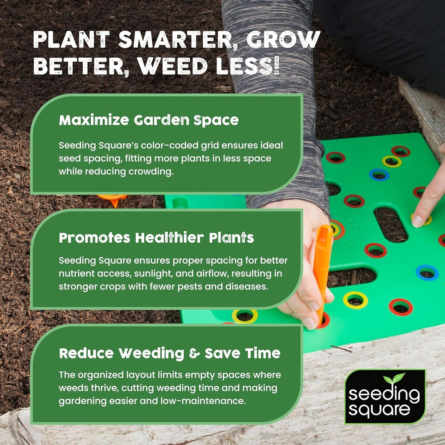 - Patented Seed and Seedling Spacer Tool for Bigger Harvests, Organized Plants & Fewer Weeds – Color-Coded Gardening Template with Dibber, Seed Spoon, Ruler & Planting Guide