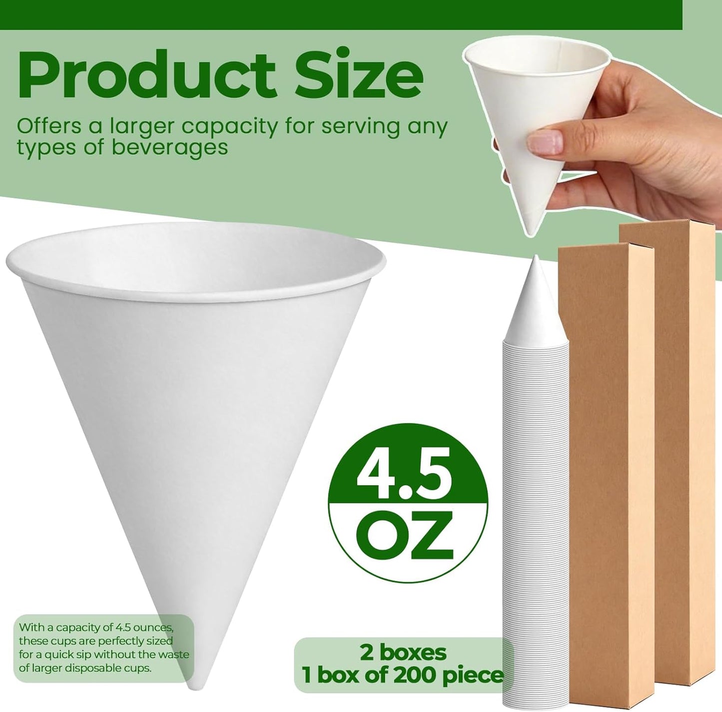 400 Count 4.5 oz Paper Snow Cone Cups, Paper Ice Cream Cups, Disposable Cone Cups for Shaved Ice, Candies, Popcorn, Cherry, Desserts