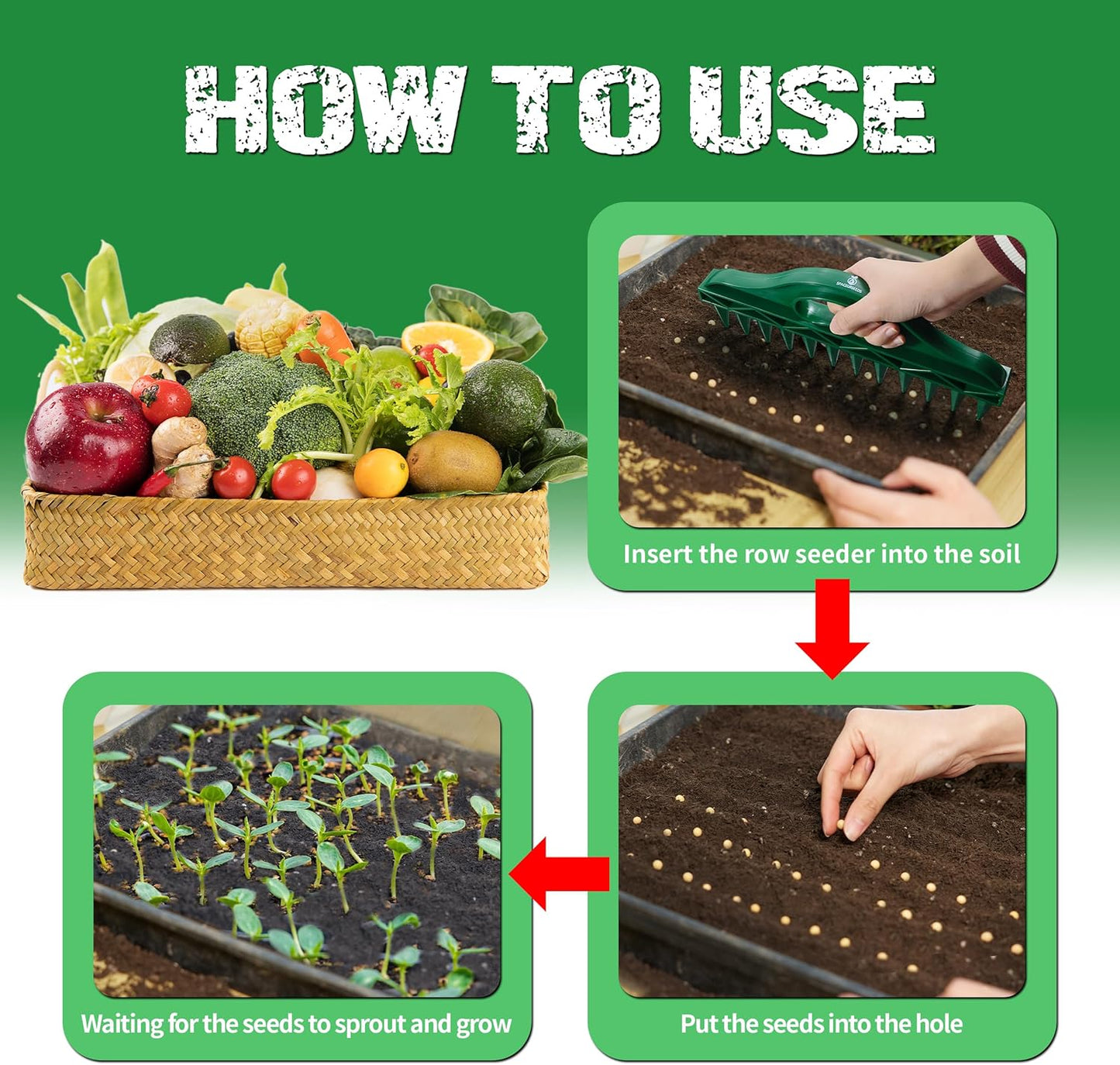 The Row Seeder by  – Handheld Garden Tool for Precise Seed & Seedling Spacing in Rows & Seed Trays – for Vegetables, Flowers & Herbs. Durable & Ergonomic