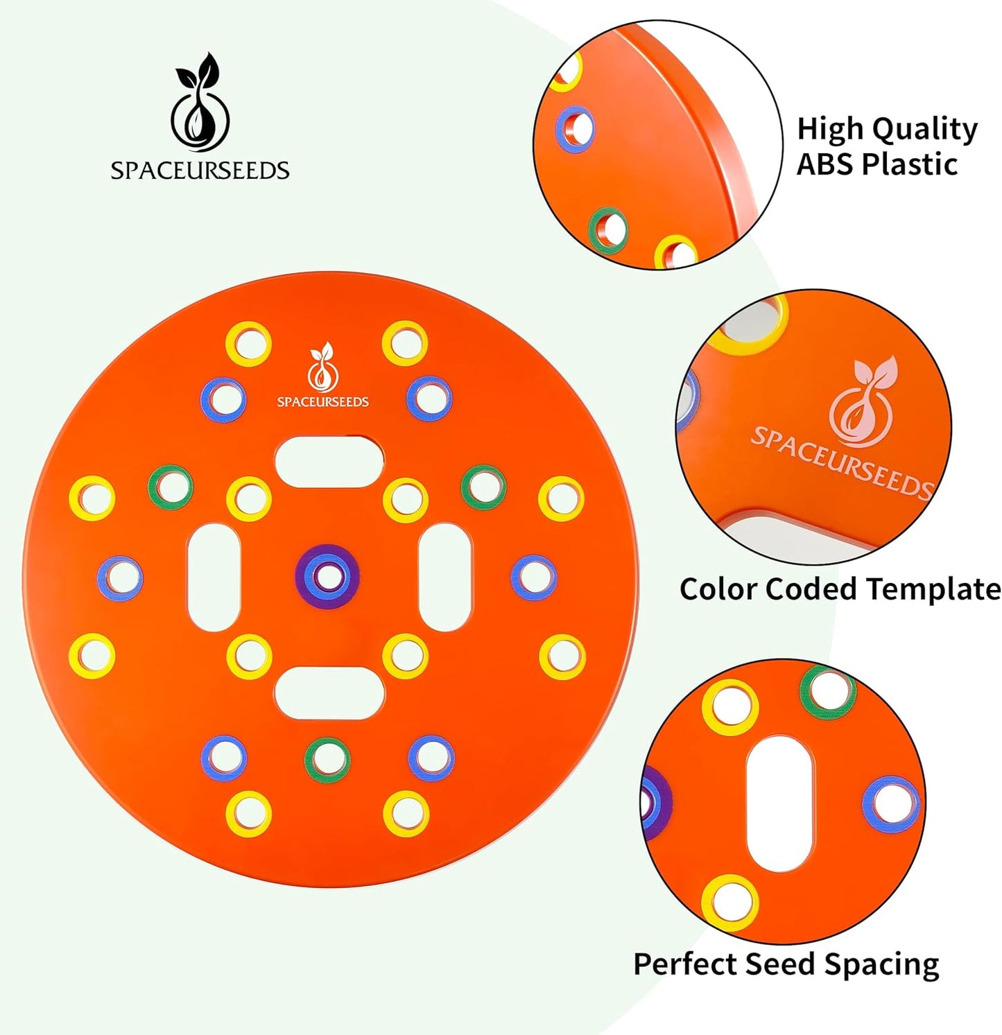 Round Seed Planting Template by  – Patented Color-Coded Garden Spacing Tool Kit with Seed & Seedling Spacer, Dibber with Seed Spoon & Laminated Vegetable Growing Guide