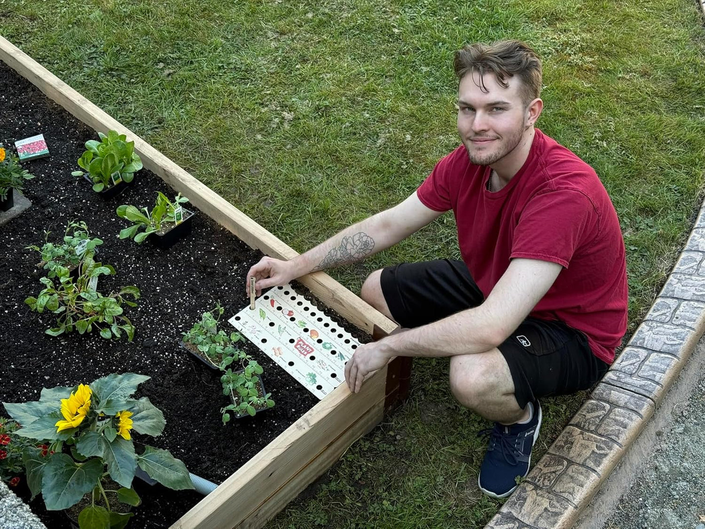 Plant Ruler by  – Wooden Seed Spacing Tool for Vegetable Gardens – Garden Planting Guide for Precise Row Planting in Raised Beds & In-Ground Soil
