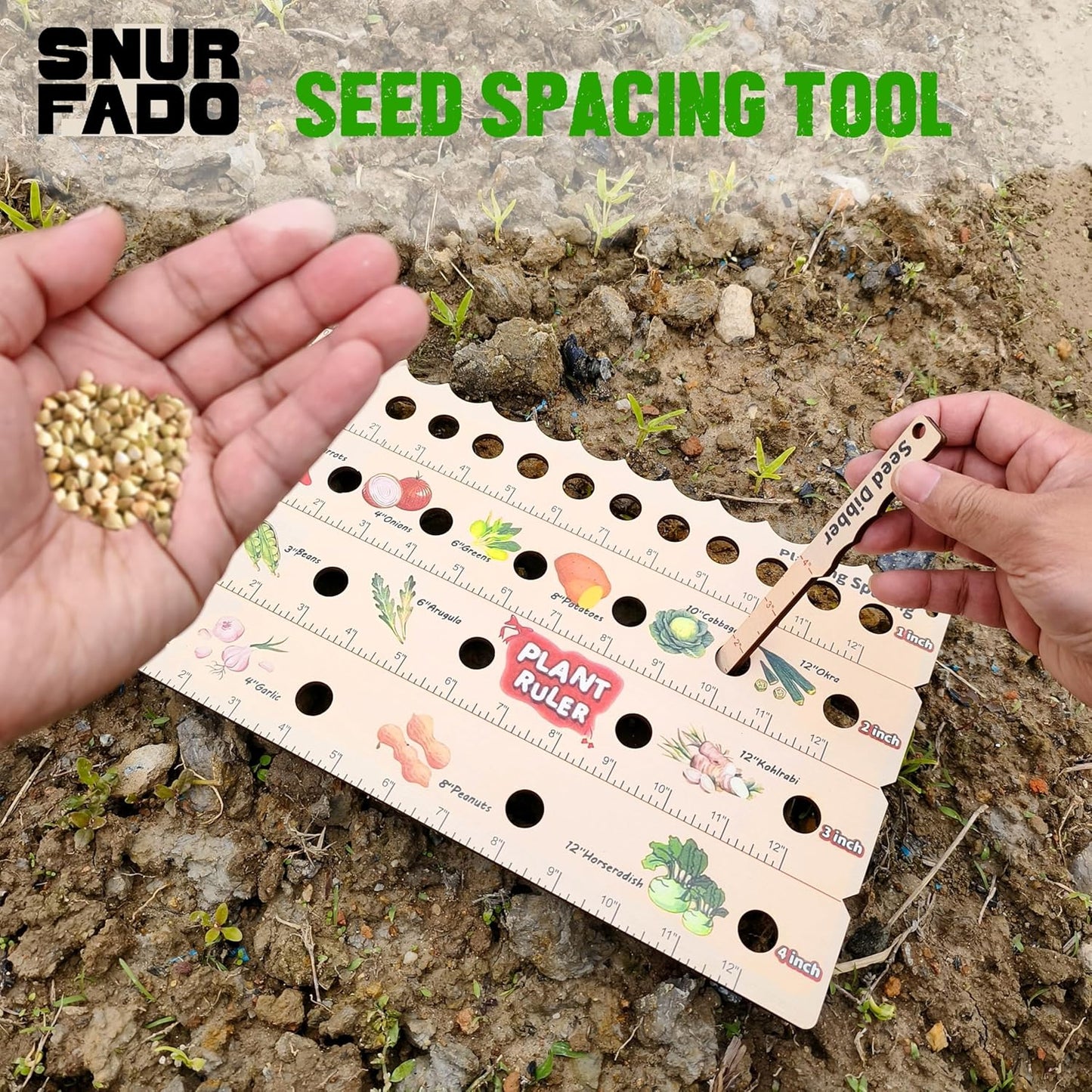 Plant Ruler by  – Wooden Seed Spacing Tool for Vegetable Gardens – Garden Planting Guide for Precise Row Planting in Raised Beds & In-Ground Soil