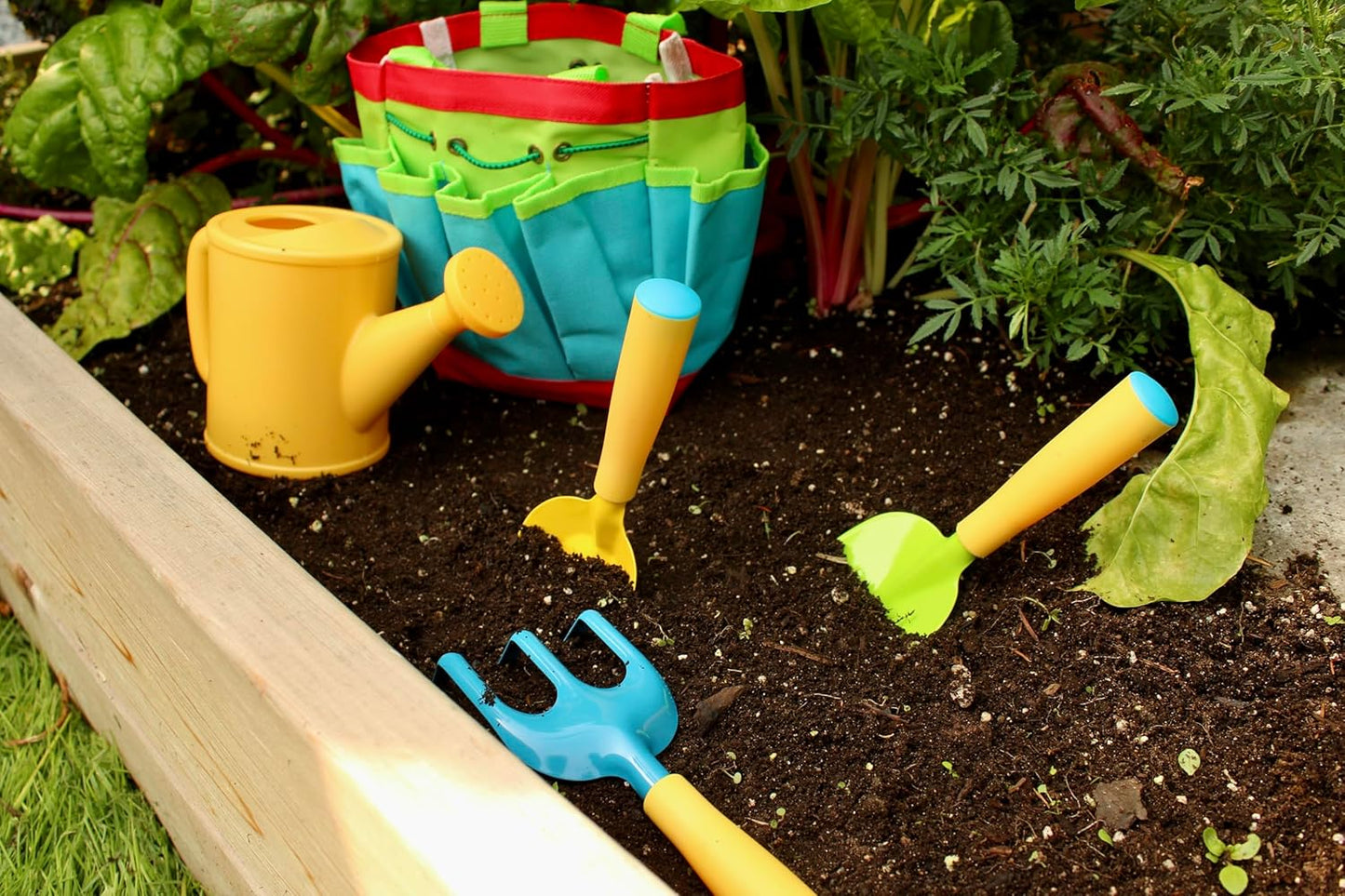 Kids Garden Tool Set – All-in-One Gardening Kit with Trowel, Shovel, Rake, Watering Can & Tote Bag – Durable, Safe & Fun Outdoor Activity for Children Ages 3+