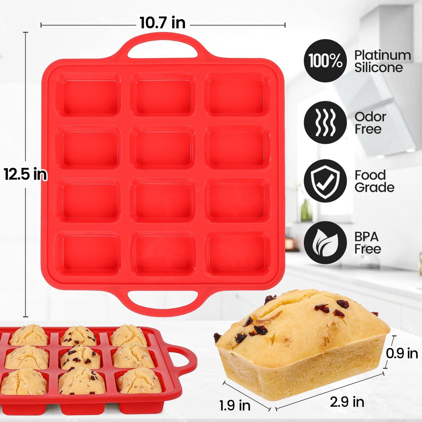 Mini Muffin Pan with Metal Reinforced Frame 24 Cups & Silicone Mini Loaf Pan 12 Cavities