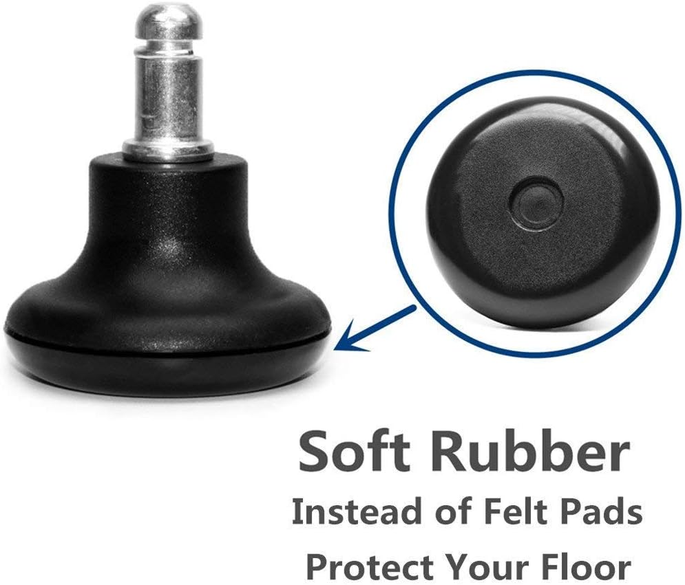 Bell Glides Replacement Office Chair or Stool Swivel Caster Wheels to Fixed Stationary Castors, Low Profile Bell Glides with Soft Rubber Bottom Instead of Self Felt Pads, Chair Feet Wheel Stopper