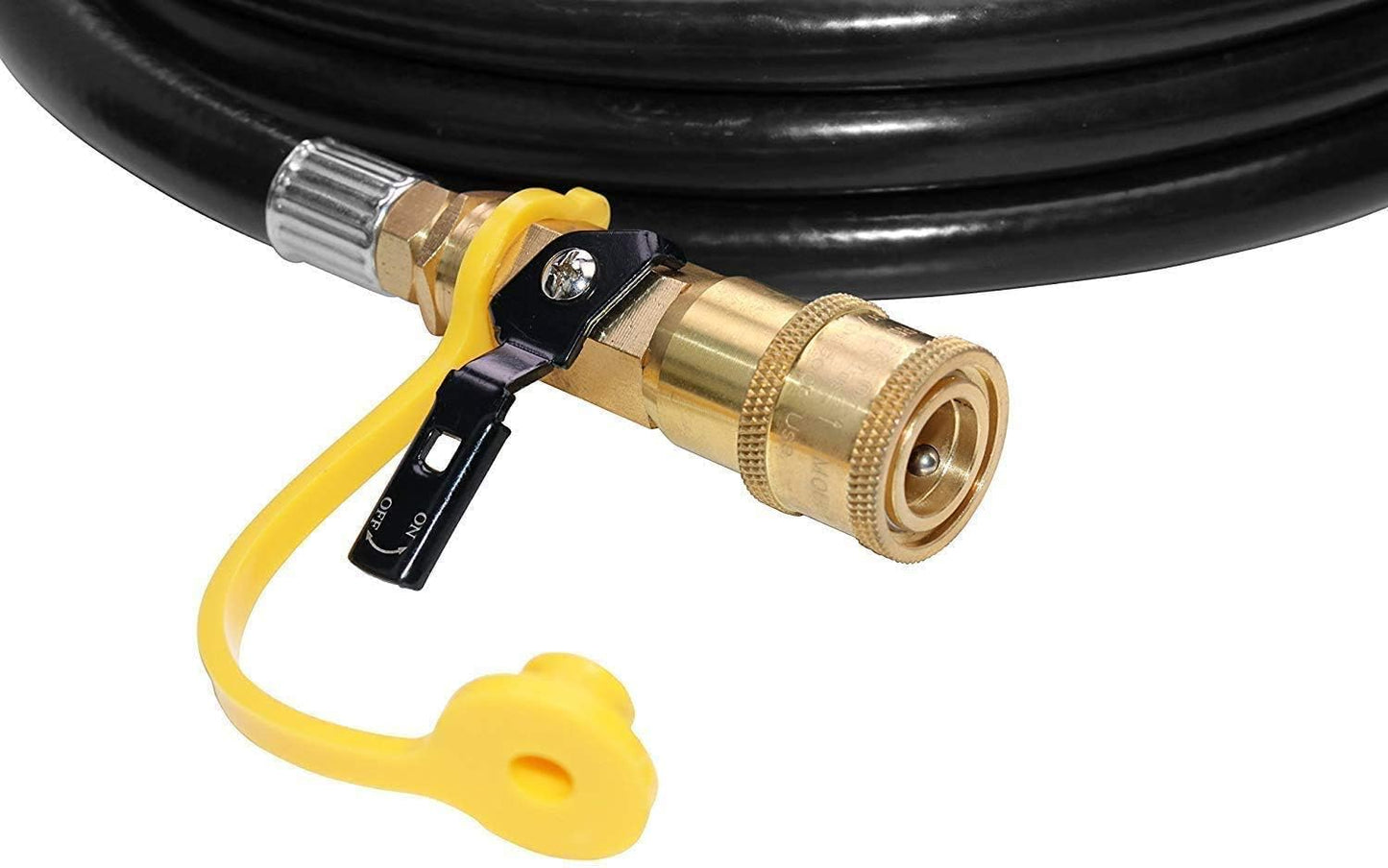 12ft RV Propane Quick Connect Hose with Elbow Conversion Fitting for Blackstone 17inch and 22inch Table Top Griddle - 1/4 inch Safety Shutoff Valve & Male Full Flow Plug