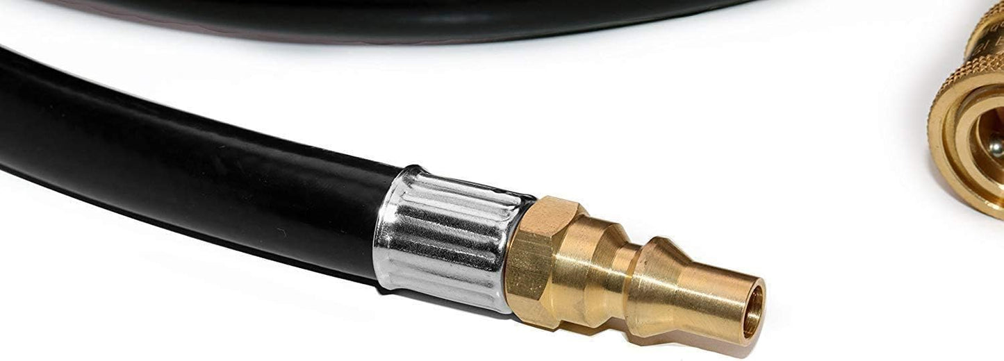 12ft RV Propane Quick Connect Hose with Elbow Conversion Fitting for Blackstone 17inch and 22inch Table Top Griddle - 1/4 inch Safety Shutoff Valve & Male Full Flow Plug