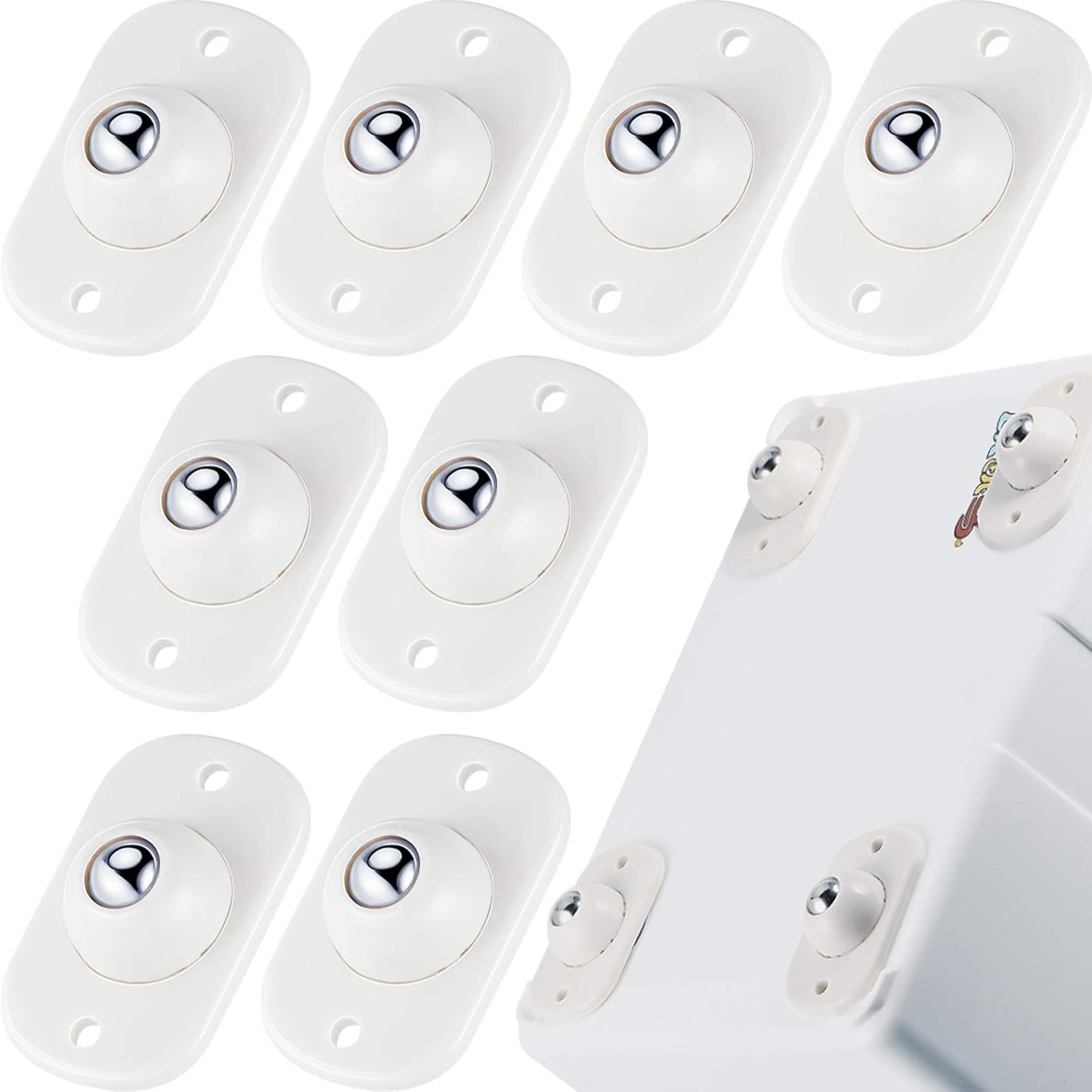 8 Pcs Self Adhesive Caster Wheels Appliance Rollers Appliance Sliders for Kitchen 360° Swivel Universal Wheel Mini Small Kitchen (White with 1 Steel Ball Style)