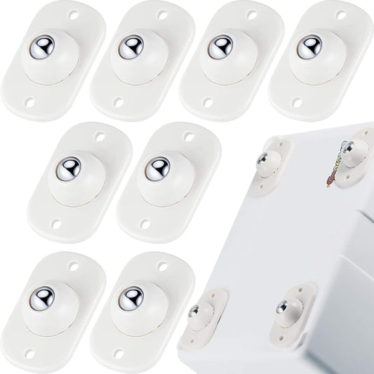 8 Pcs Self Adhesive Caster Wheels Appliance Rollers Appliance Sliders for Kitchen 360° Swivel Universal Wheel Mini Small Kitchen (White with 1 Steel Ball Style)