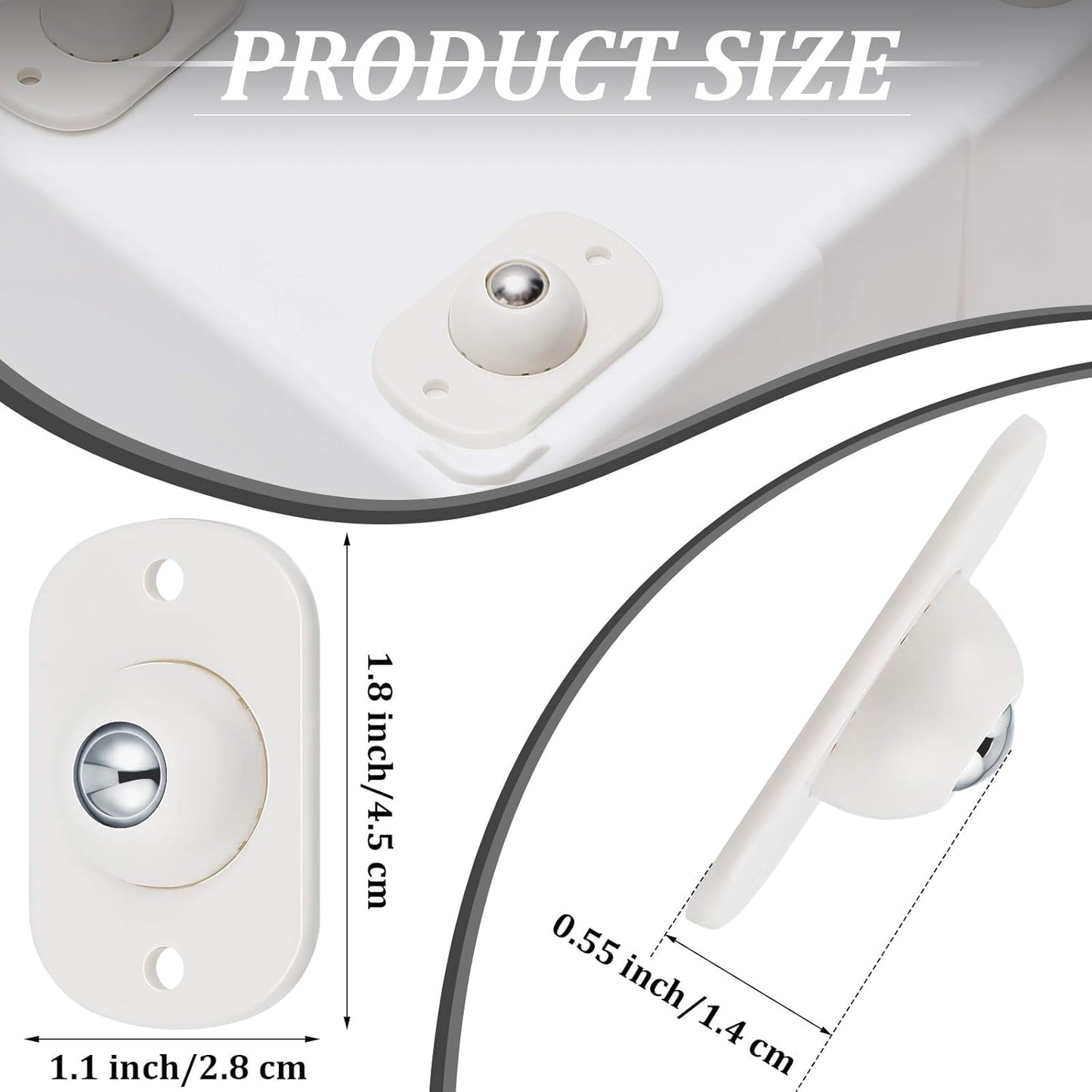 8 Pcs Self Adhesive Caster Wheels Appliance Rollers Appliance Sliders for Kitchen 360° Swivel Universal Wheel Mini Small Kitchen (White with 1 Steel Ball Style)