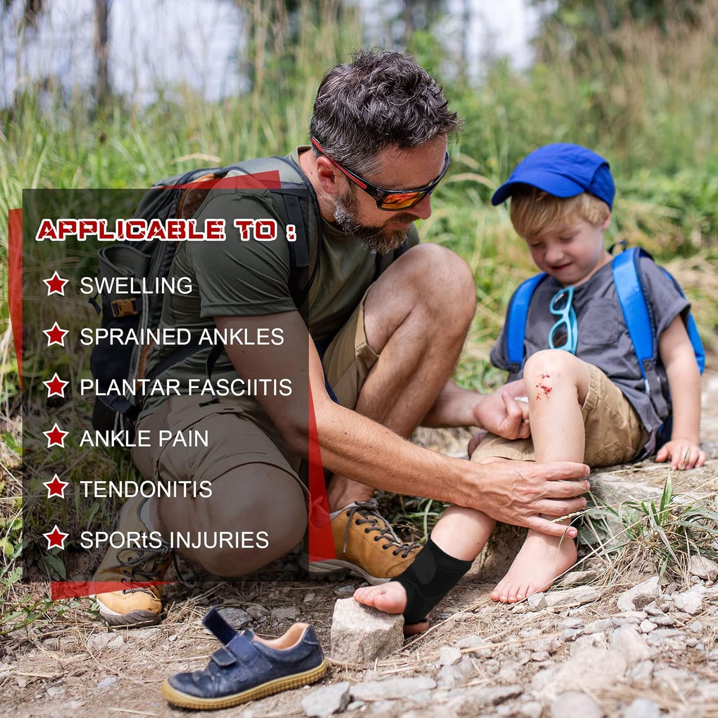 2 Pcs Ankle Brace Kids Ankle Support for Sport Sprained Neoprene Breathable Compression Sleeve with Adjustable Wrap for Youth Child Boy Girl Plantar Fasciitis Achilles Tendonitis(Black,S)