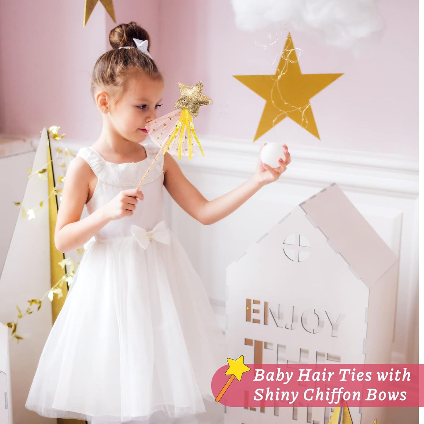 24 Pcs Glitter Star Magic Wand Princess Wand Fairy Angel Star Stick with Ribbon for Girl Kid Birthday Wedding Princess Dress up Role Play Party Supply Favor, Pink Purple Gold Blue