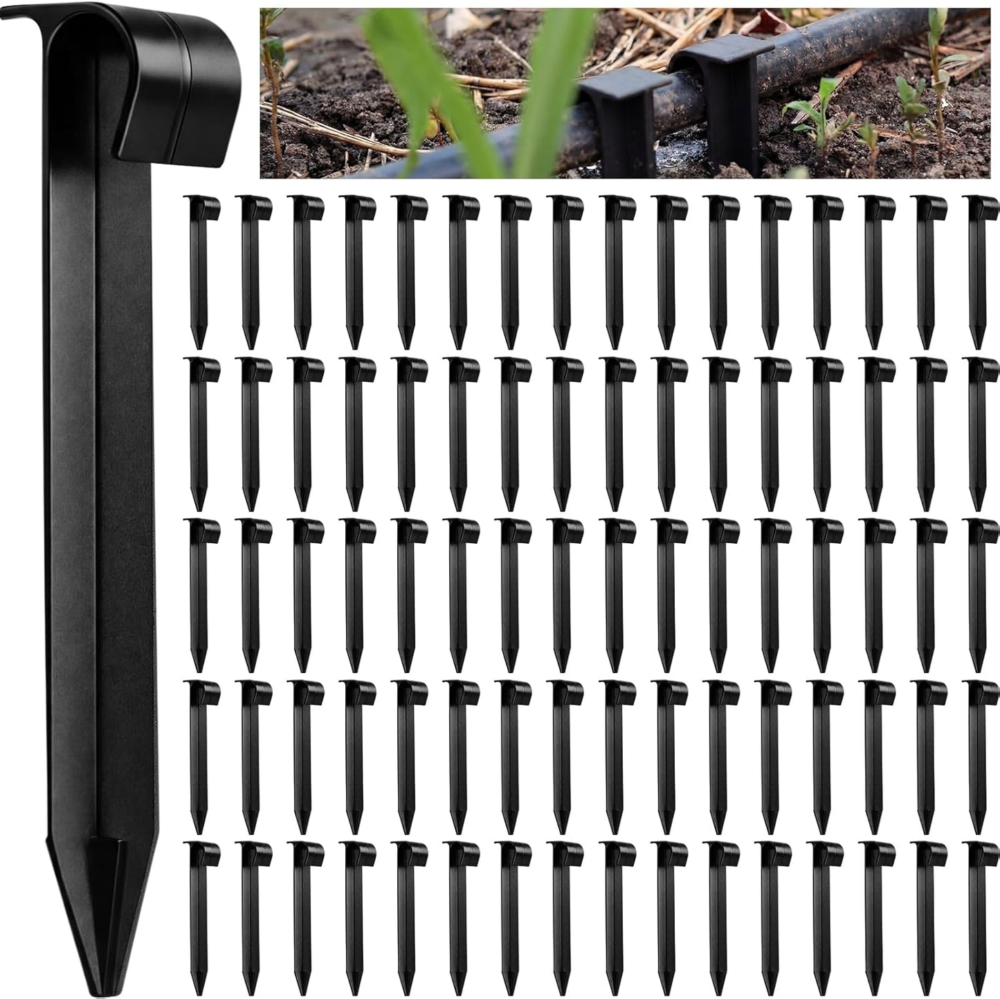 80 Pcs Irrigation Stakes Tubing Hold Down Anchor Stakes 1/2" PE Plastic Garden Hose Stake 6 Inch Plastic Drip Tubing Anchor for Greenhouse, Lawn, Patio, Vegetable Plot