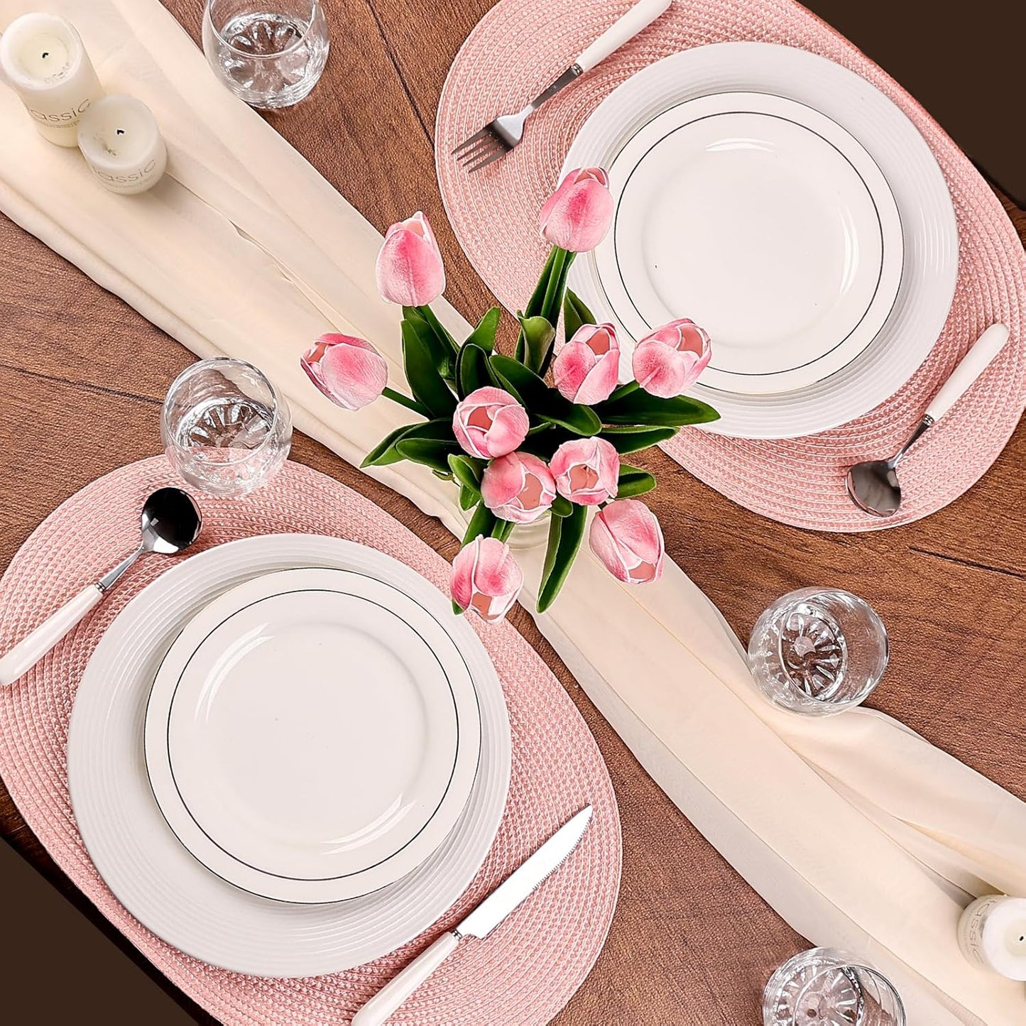 Placemats Set of 6 for Dining Table Washable Woven Non-Slip 18x12 inches Placemat Heat-Resistant Durable Table Mats for Dining Table Easy to Clean(Pink)