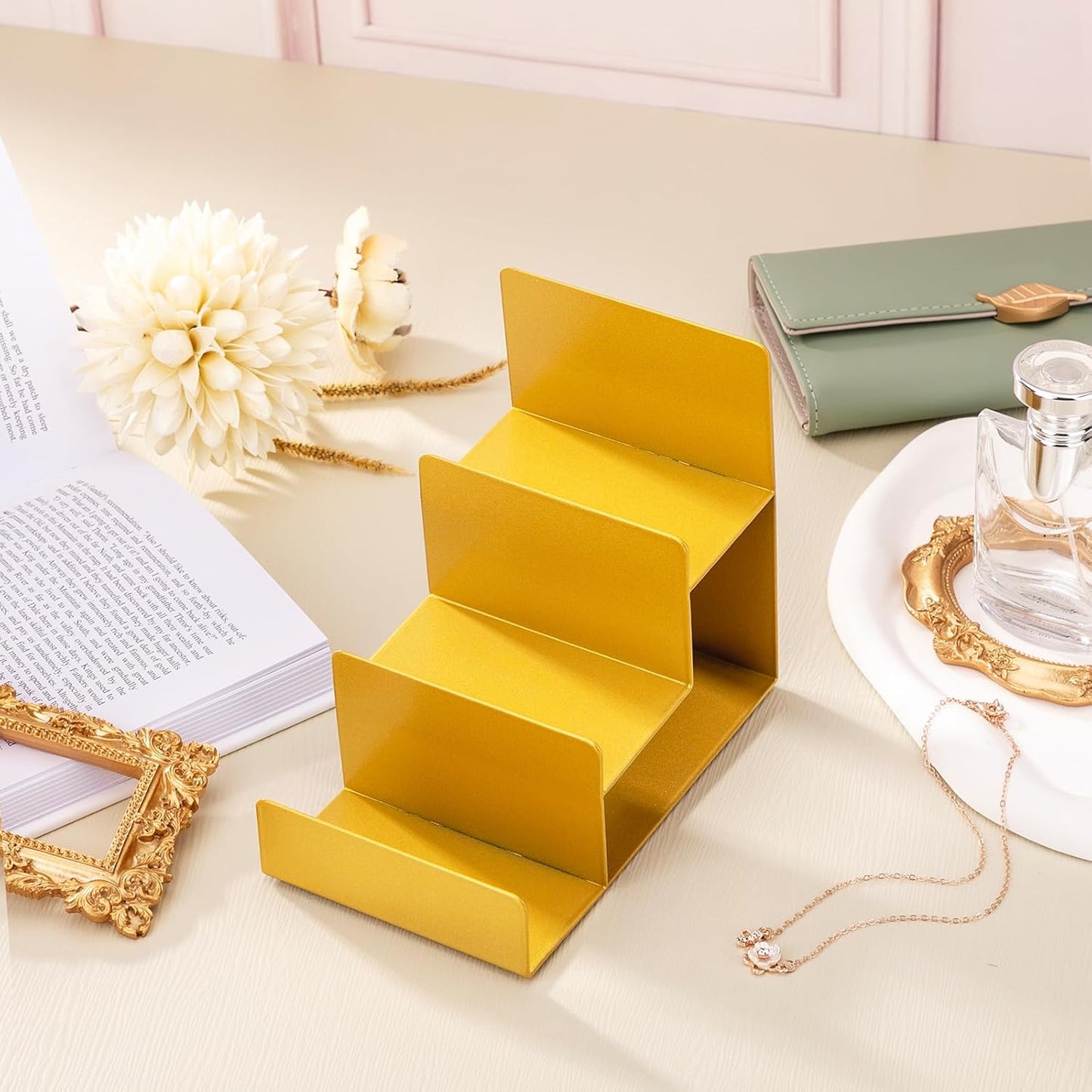 2 Pcs 3 Tiers Gold Metal Wallet Rack Handbag Display Stand Wallet Clutch Holder Purse Stand Display Retail Store Supplies