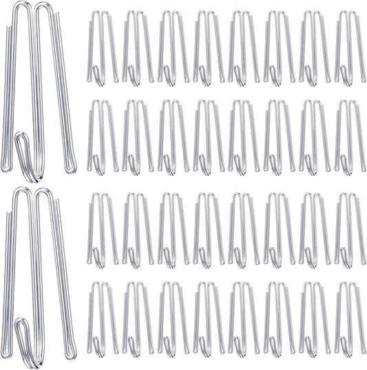 Pleat Hooks Stainless Steel Curtain Hooks Drapery Clasp and Pin 4 Prongs Pinch Pleat Tools Clips for Window, Shower Curtain(60 Pcs)