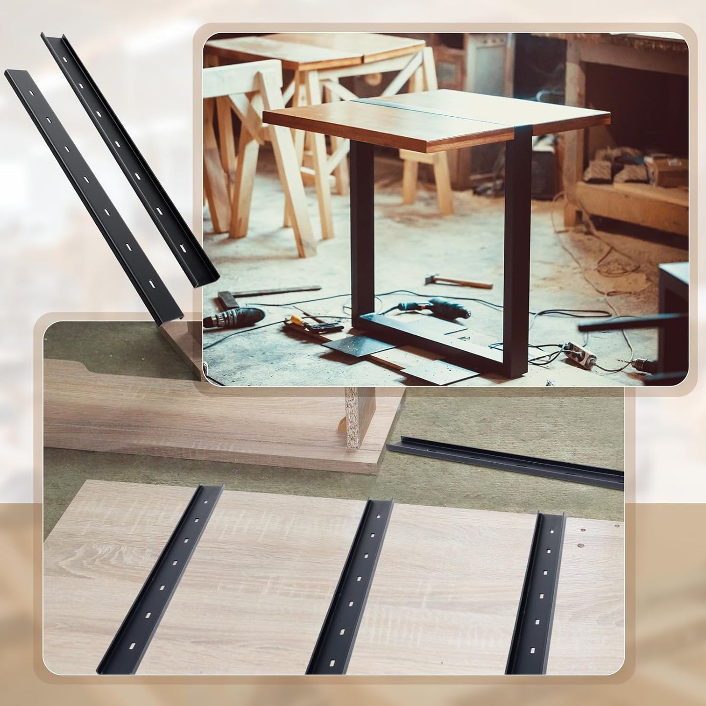 4 Pcs 36" L X 2" W C Channel Steel Support Metal Support Bracing Hidden C Bracket for Table Top Live Edge Slab Woodworking, Black Coat Finish