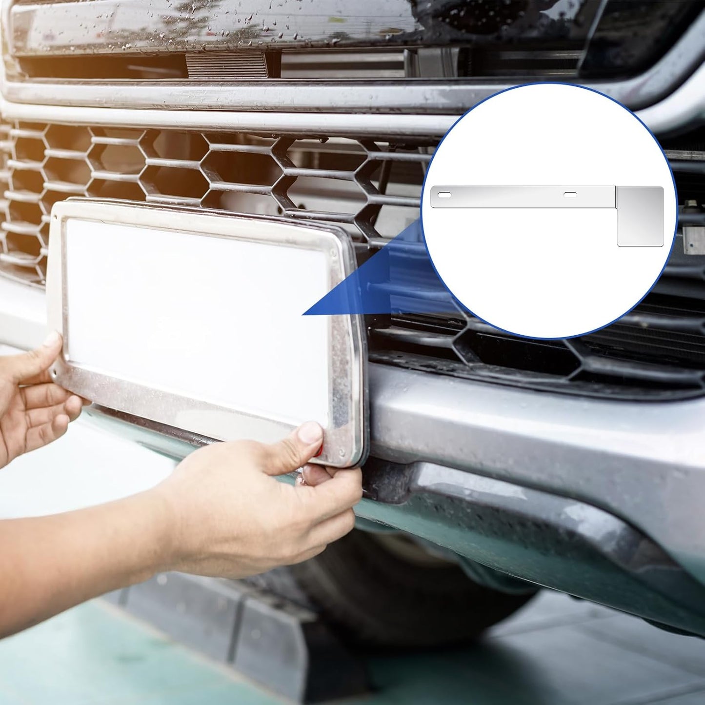 2 Pcs Hawaii State Safety Check Sticker Plate Stainless Steel License Plate Bracket with 15 Degree Angled Long 2 Holes Vertical License Sticker Bracket Mount