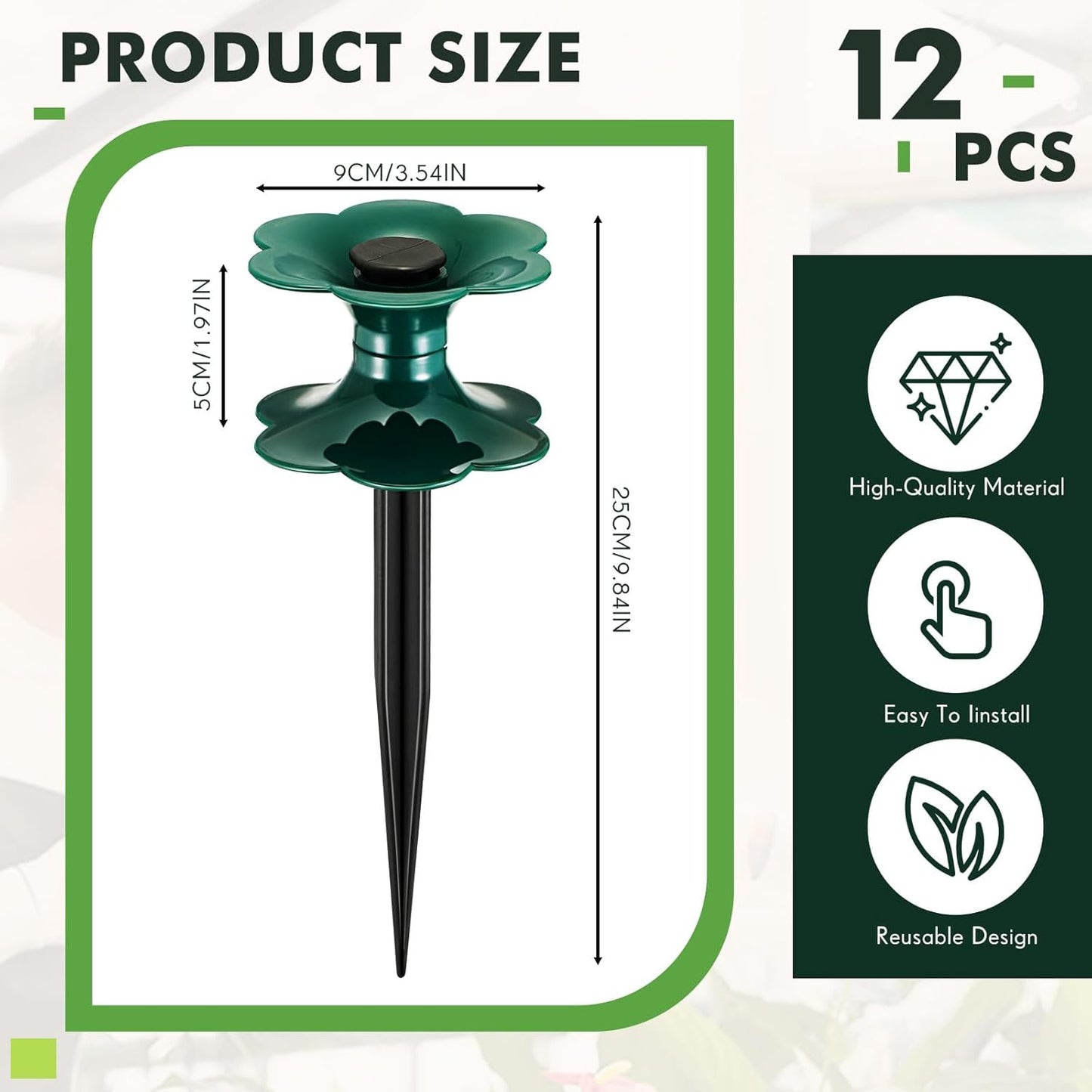 12 Packs 9.84 Inch Garden Hose Guide Spike, Flower Shaped Water Hose Holder Spike Stand with Stake, Heavy Duty Green, Keeps Garden Hose out of Flower Beds, for Plant Protection