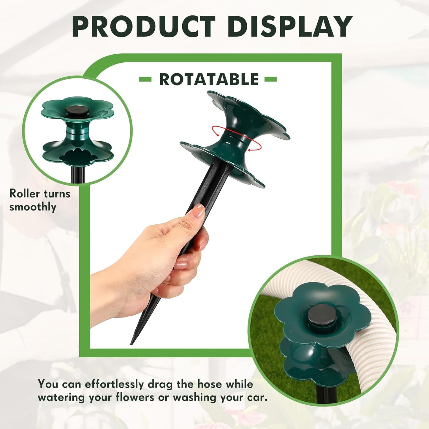 12 Packs 9.84 Inch Garden Hose Guide Spike, Flower Shaped Water Hose Holder Spike Stand with Stake, Heavy Duty Green, Keeps Garden Hose out of Flower Beds, for Plant Protection