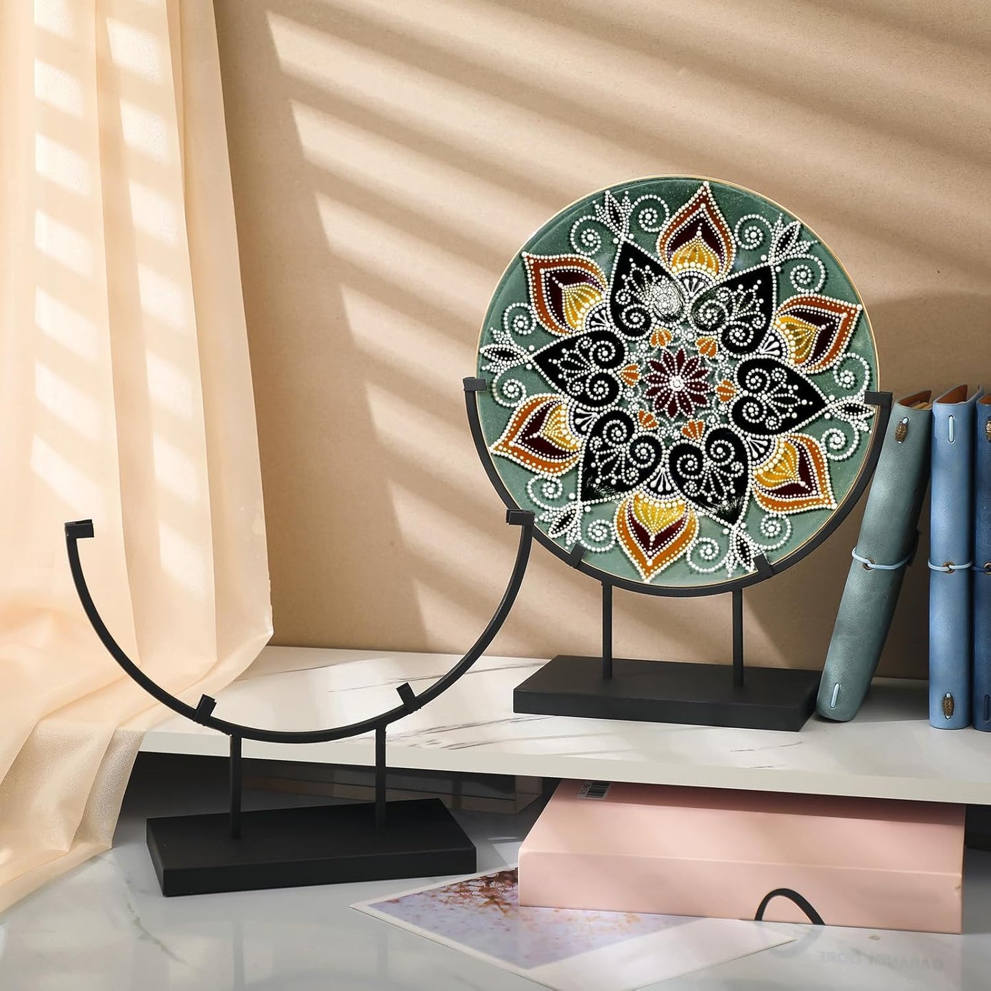 4 PCS 10 Inch Round Metal Display Stands for Stained Glass Fused Glass Art Easel Display Stands Decorative Plate Holder for Art Panels Picture Platter Photo