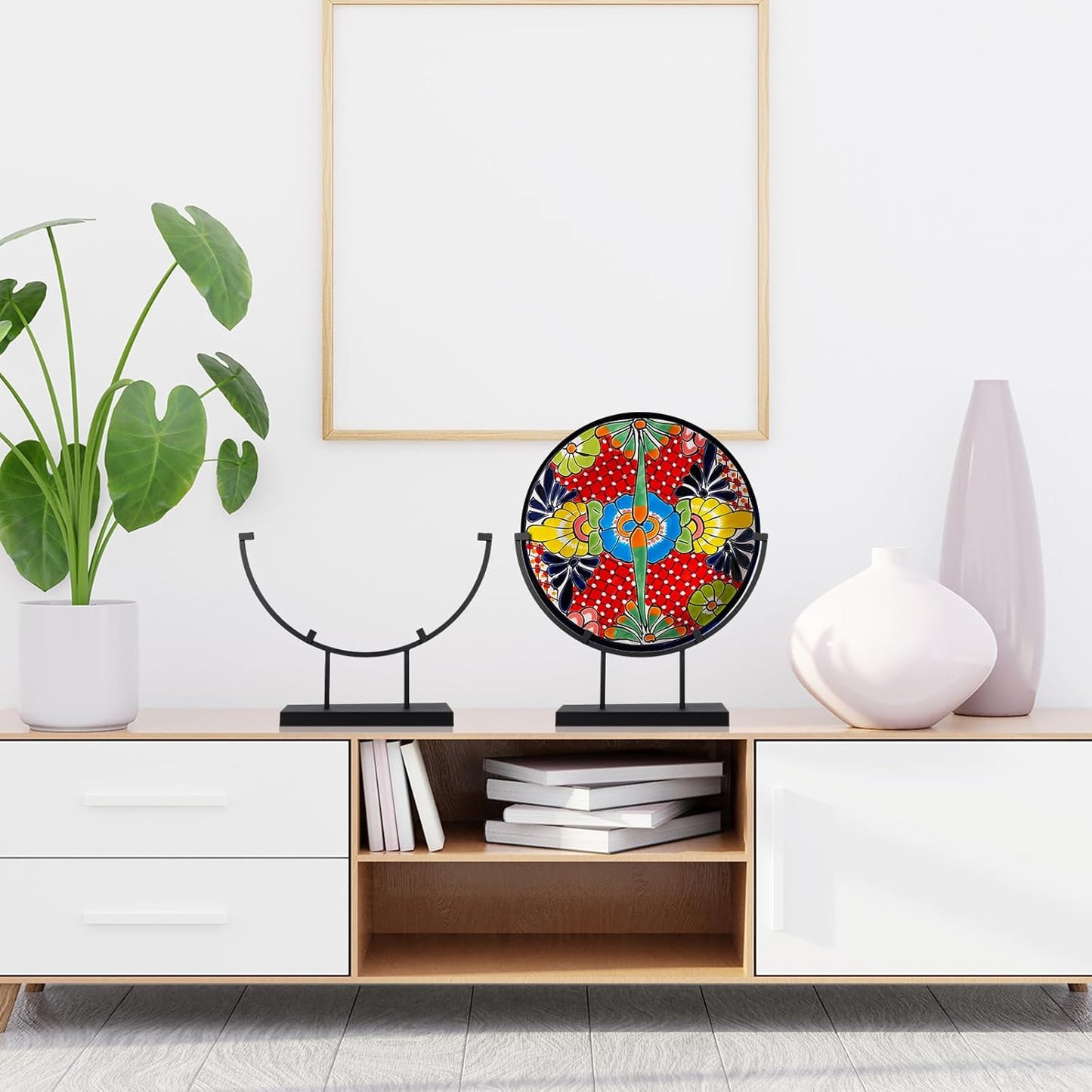 4 PCS 10 Inch Round Metal Display Stands for Stained Glass Fused Glass Art Easel Display Stands Decorative Plate Holder for Art Panels Picture Platter Photo