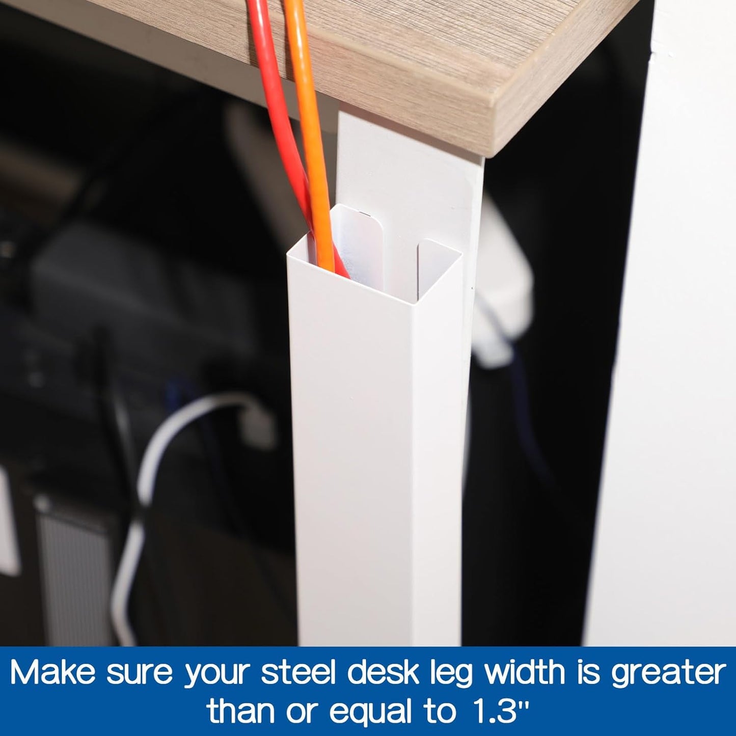 2 Pack White Steel Magnetic 14 Inch Cable Management Channel for Under Desk Leg Vertical Wire Hider Cover Desk Cable Organizer No Drill Cord Organizer Cord Hider Management for Home Office