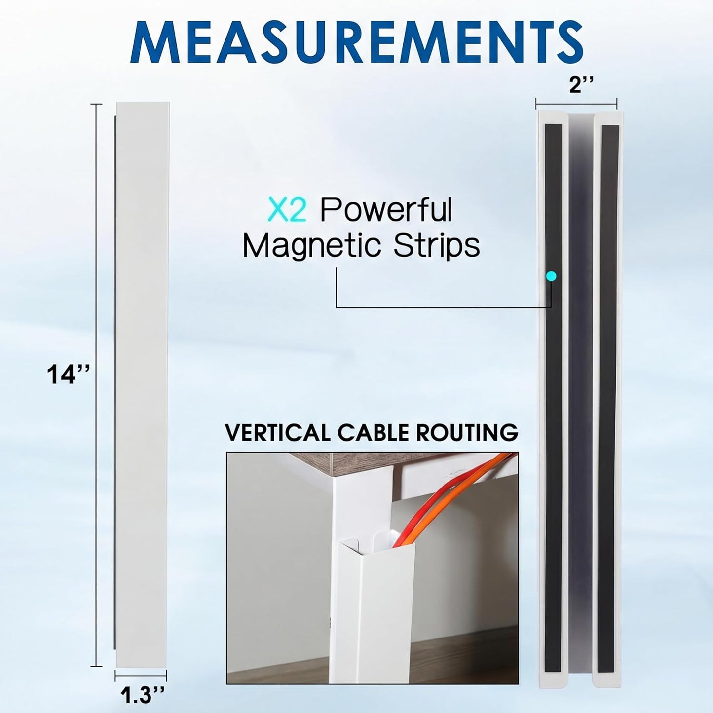 2 Pack White Steel Magnetic 14 Inch Cable Management Channel for Under Desk Leg Vertical Wire Hider Cover Desk Cable Organizer No Drill Cord Organizer Cord Hider Management for Home Office