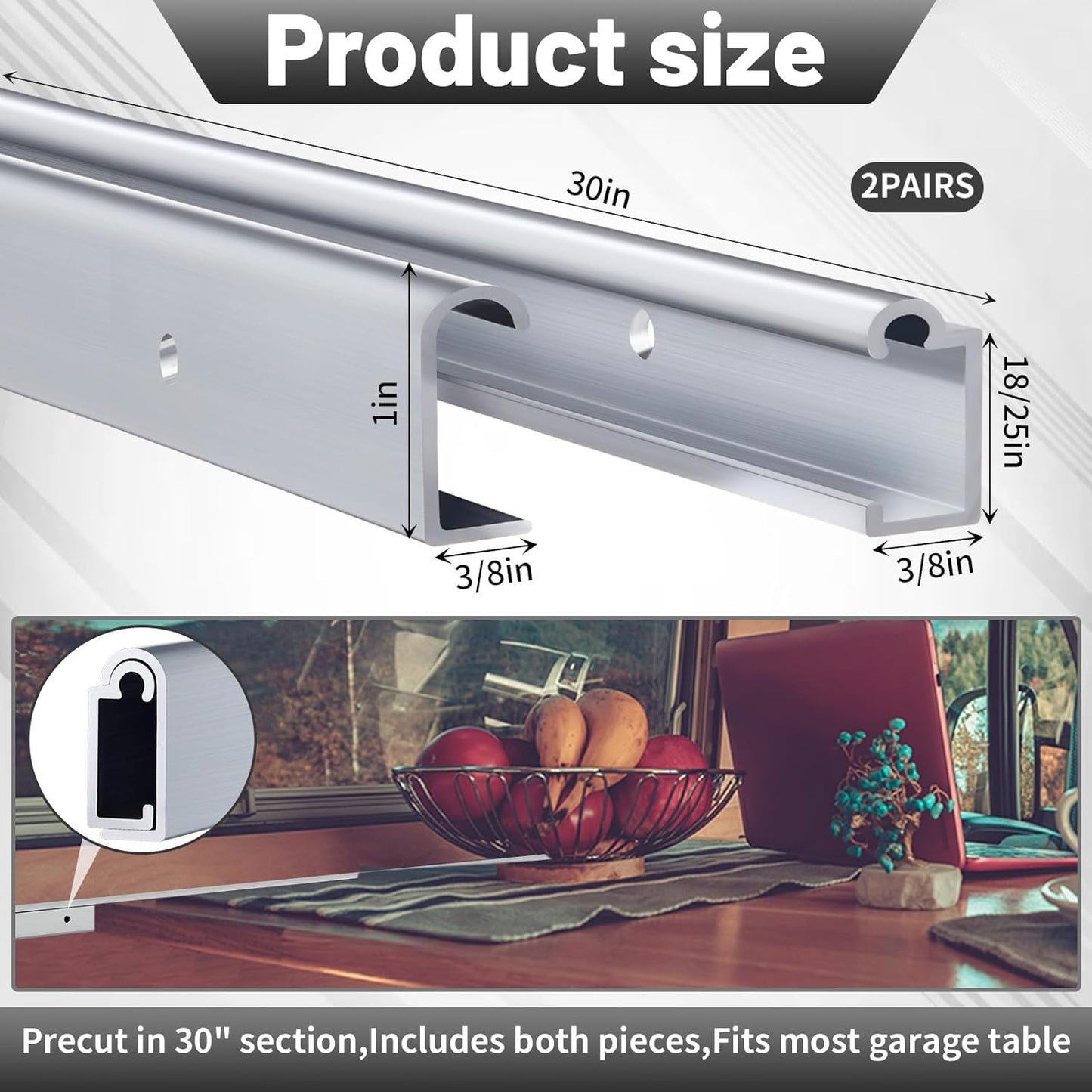 2 Pack RV Table Wall Mount 30" Aluminum Support Trim Bracket for Sliding Dinette Table, Milling Finish, Includes Mounting Screws