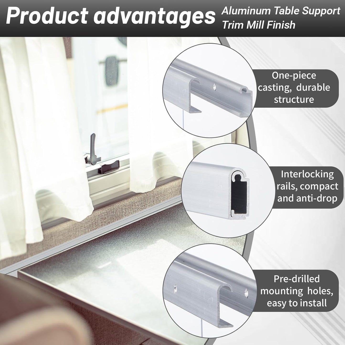 2 Pack RV Table Wall Mount 30" Aluminum Support Trim Bracket for Sliding Dinette Table, Milling Finish, Includes Mounting Screws