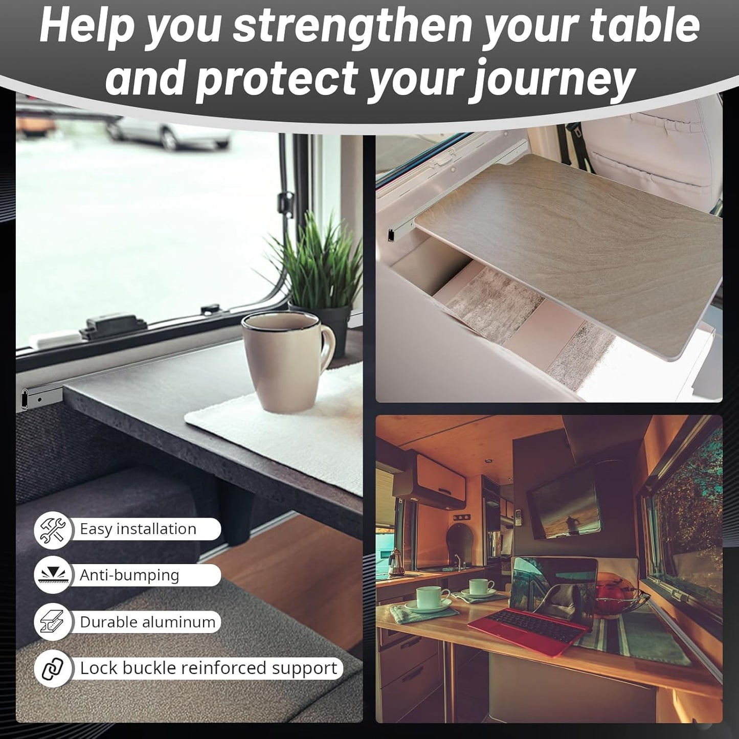 2 Pack RV Table Wall Mount 30" Aluminum Support Trim Bracket for Sliding Dinette Table, Milling Finish, Includes Mounting Screws