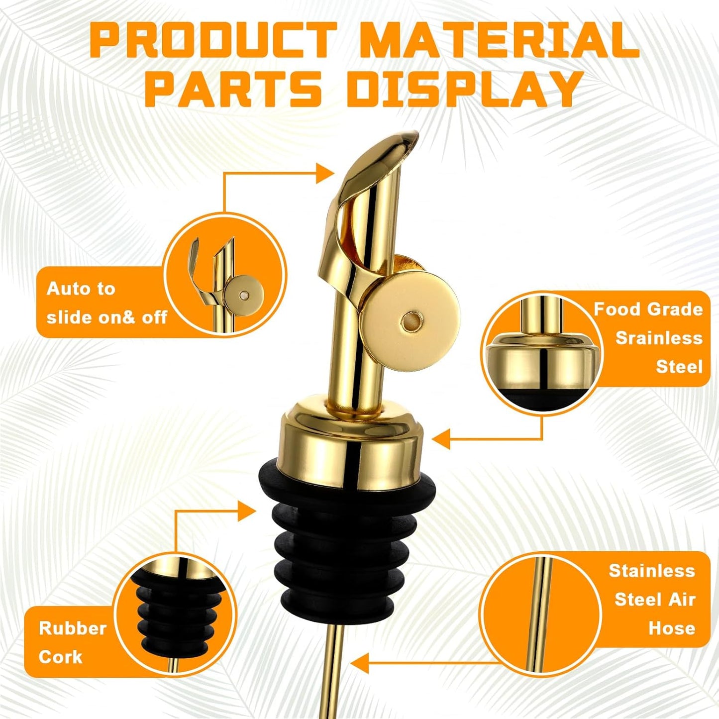24pc Olive Oil Spout Stainless Steel Weighted Bulk Self-Closing Bottle Pourers for Wine Syrup Home Bar Accessories (Gold)