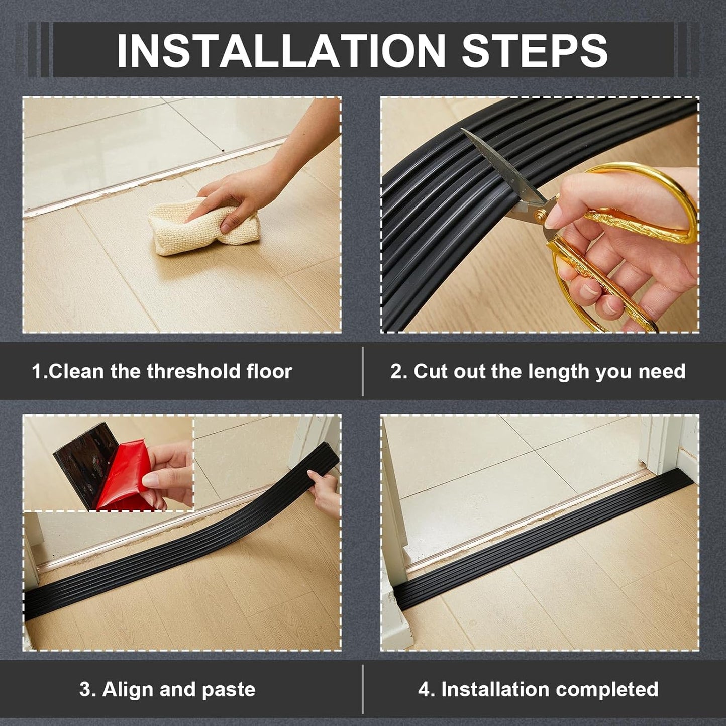 2 Pcs 0.7" Rise Threshold Ramps for Doorways Self Adhesive Rubber Ramps for Door Adjustable Cuttable Rubber Door Threshold Ramp for Wheelchair Stroller Scooter (Black, 39 '' L x 2.76'' W)