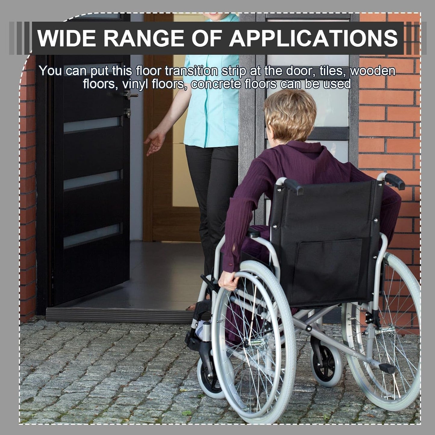 2 Pcs 0.7" Rise Threshold Ramps for Doorways Self Adhesive Rubber Ramps for Door Adjustable Cuttable Rubber Door Threshold Ramp for Wheelchair Stroller Scooter (Black, 39 '' L x 2.76'' W)