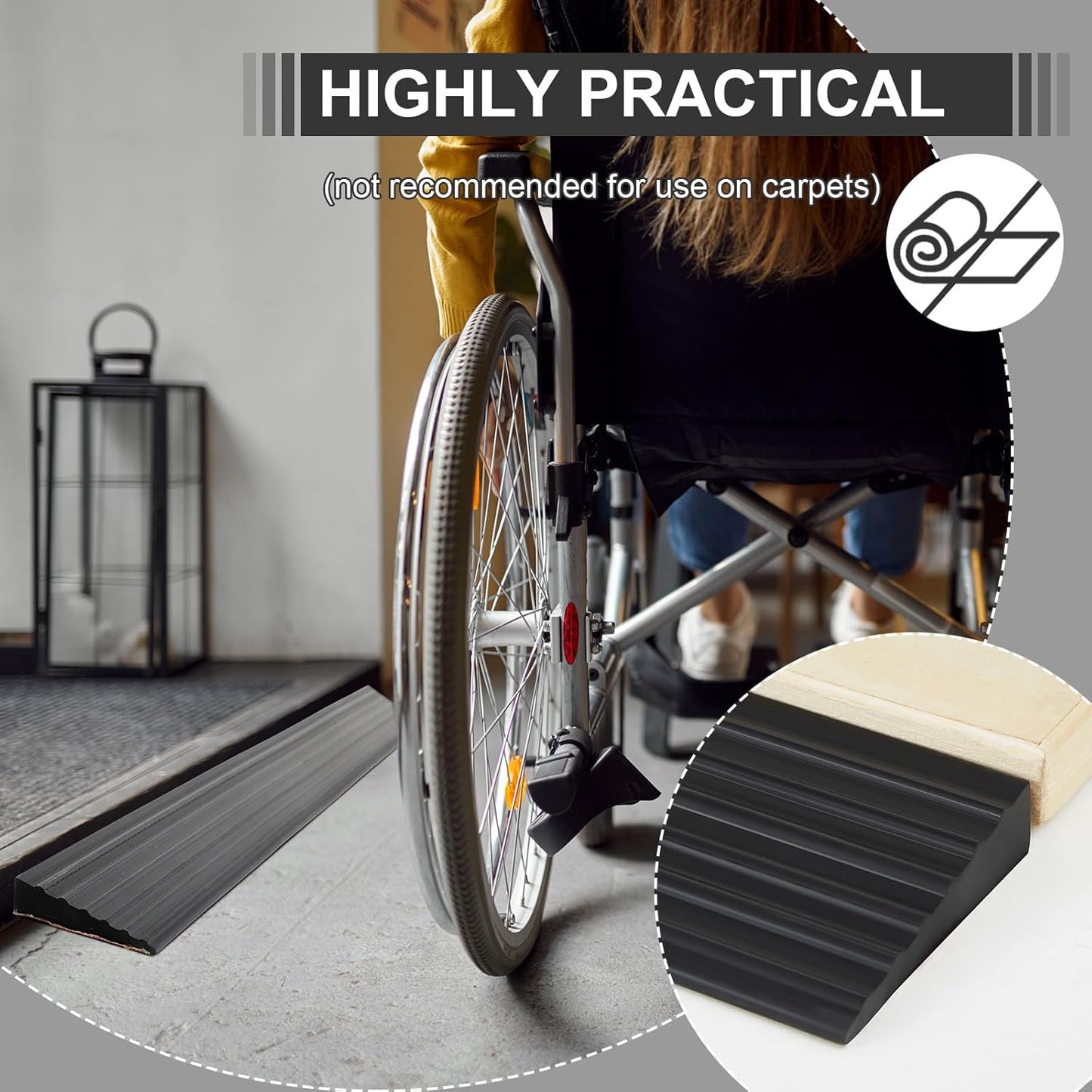 2 Pcs 0.7" Rise Threshold Ramps for Doorways Self Adhesive Rubber Ramps for Door Adjustable Cuttable Rubber Door Threshold Ramp for Wheelchair Stroller Scooter (Black, 39 '' L x 2.76'' W)
