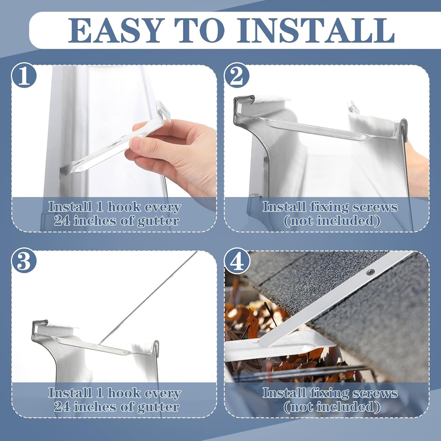 25 Sets 5" Aluminum Roof Gutter Hanger with Straps for Fixing Without Eaves, Ideal for Aluminum and Steel Gutters, Strong and Durable Roof Gutter Support Solution