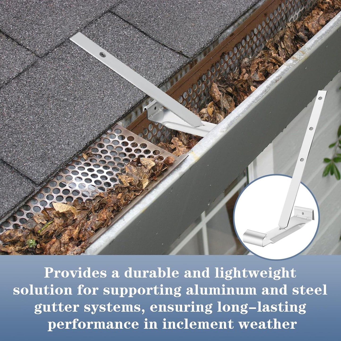 25 Sets 5" Aluminum Roof Gutter Hanger with Straps for Fixing Without Eaves, Ideal for Aluminum and Steel Gutters, Strong and Durable Roof Gutter Support Solution