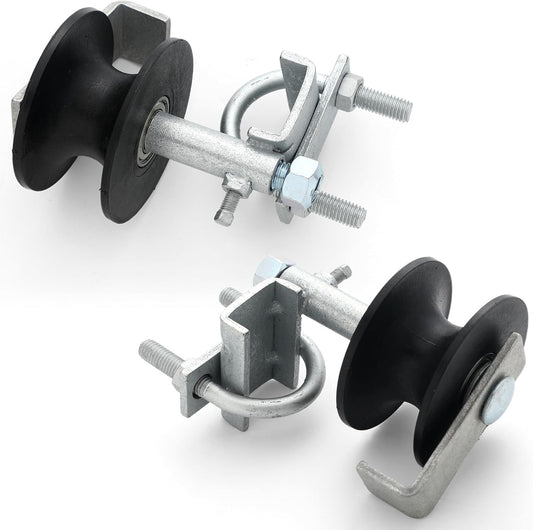 2 Pcs Chain Link Nylon Rolling Gate Track Wheel Sliding Rollers Galvanized Steel Hardware Cantilever Wheel for 2" (1-7/8") Gate Frame and 1-5/8" Track Pipe