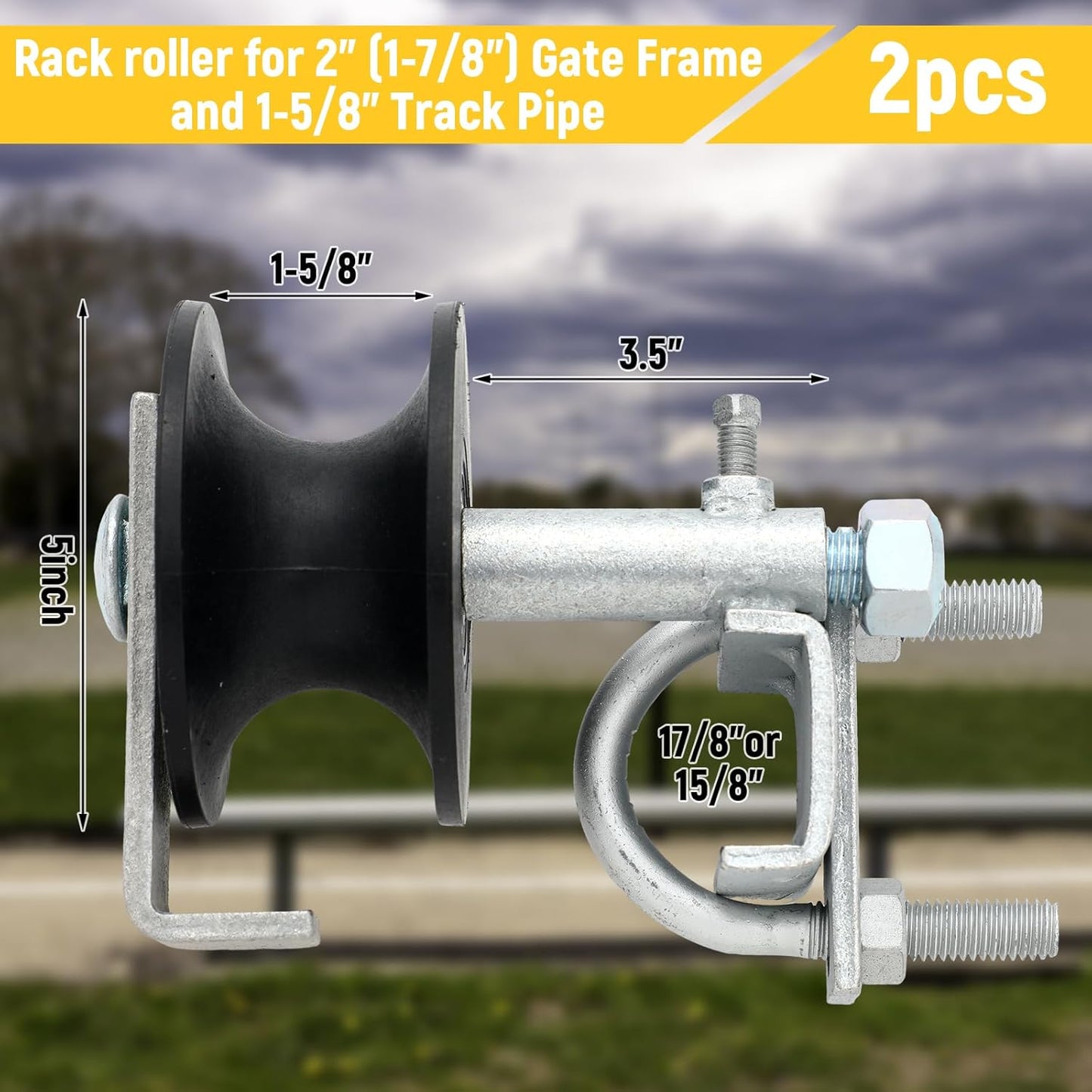 2 Pcs Chain Link Nylon Rolling Gate Track Wheel Sliding Rollers Galvanized Steel Hardware Cantilever Wheel for 2" (1-7/8") Gate Frame and 1-5/8" Track Pipe