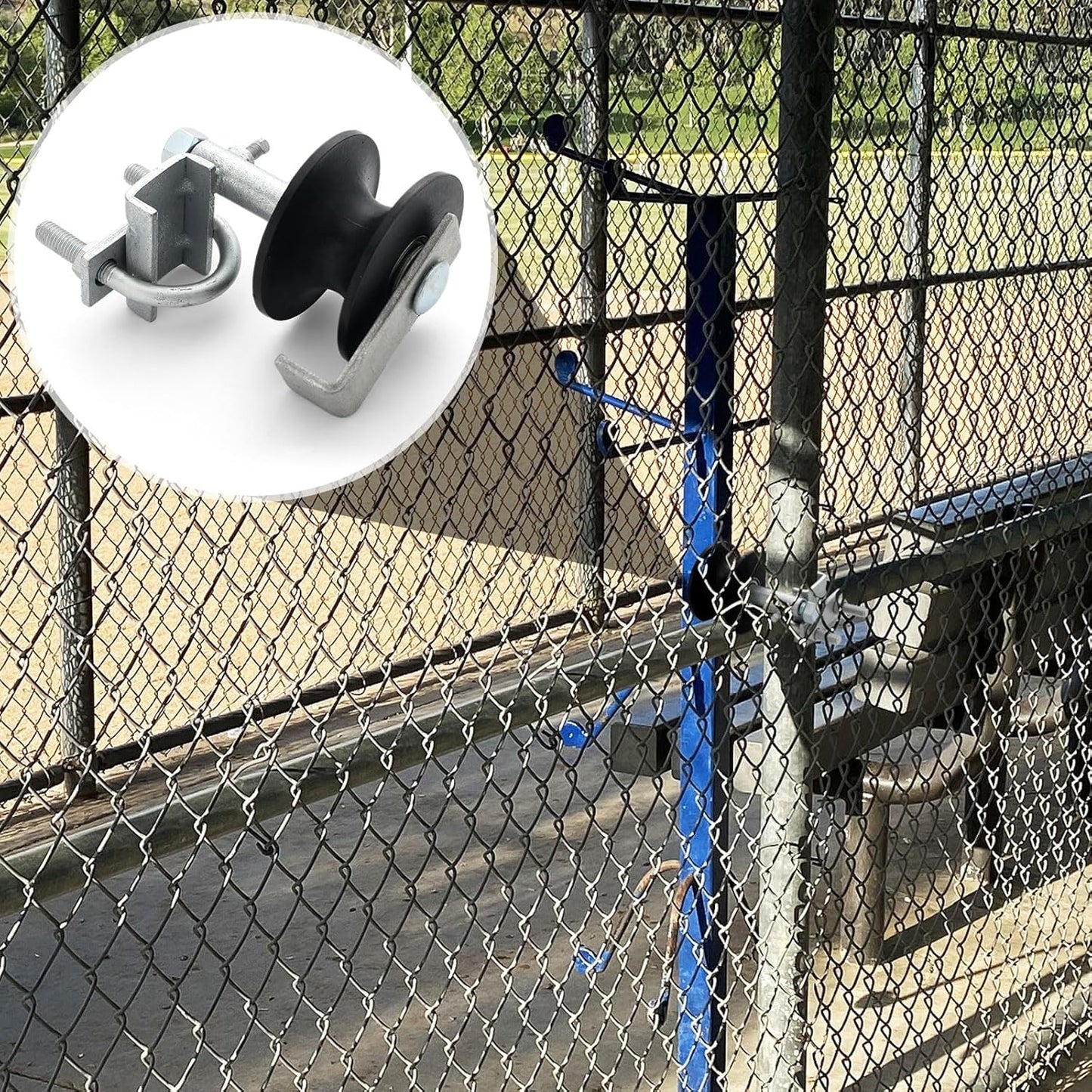 2 Pcs Chain Link Nylon Rolling Gate Track Wheel Sliding Rollers Galvanized Steel Hardware Cantilever Wheel for 2" (1-7/8") Gate Frame and 1-5/8" Track Pipe
