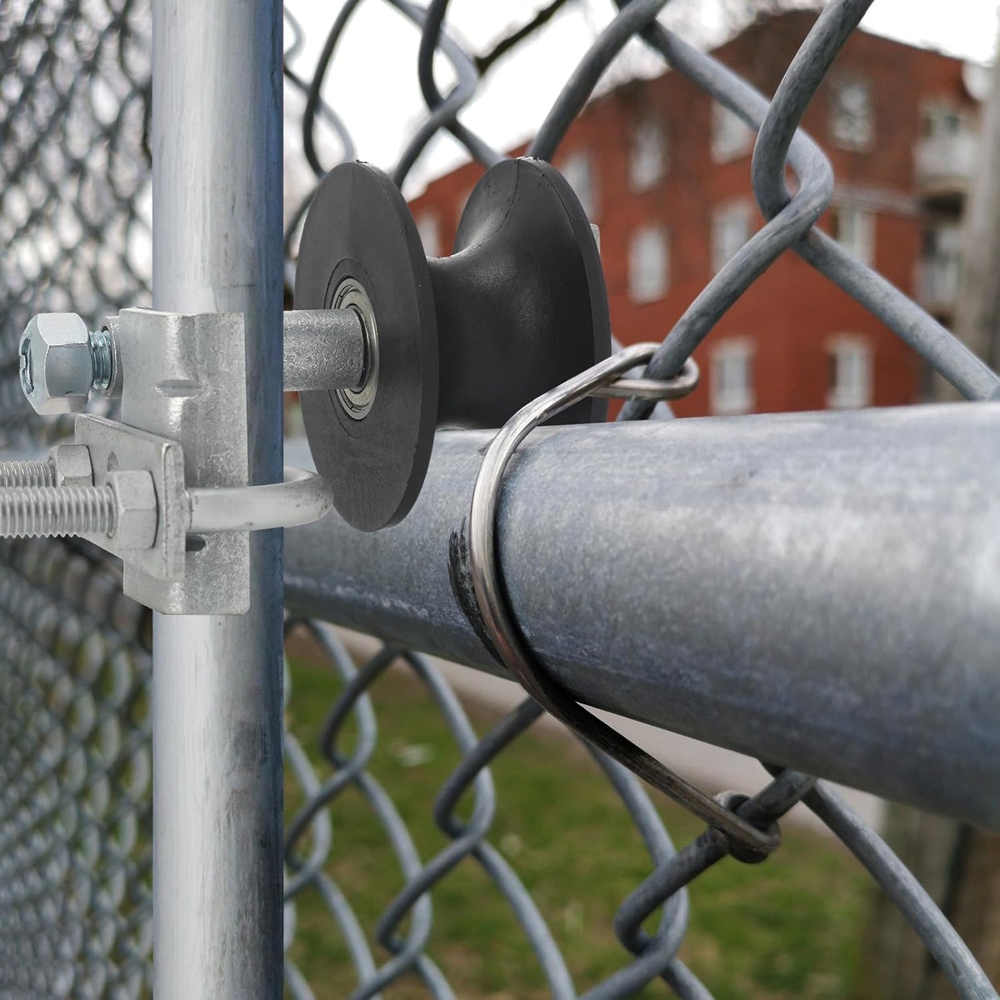 2 Pcs Chain Link Nylon Rolling Gate Track Wheel Sliding Rollers Galvanized Steel Hardware Cantilever Wheel for 2" (1-7/8") Gate Frame and 1-5/8" Track Pipe
