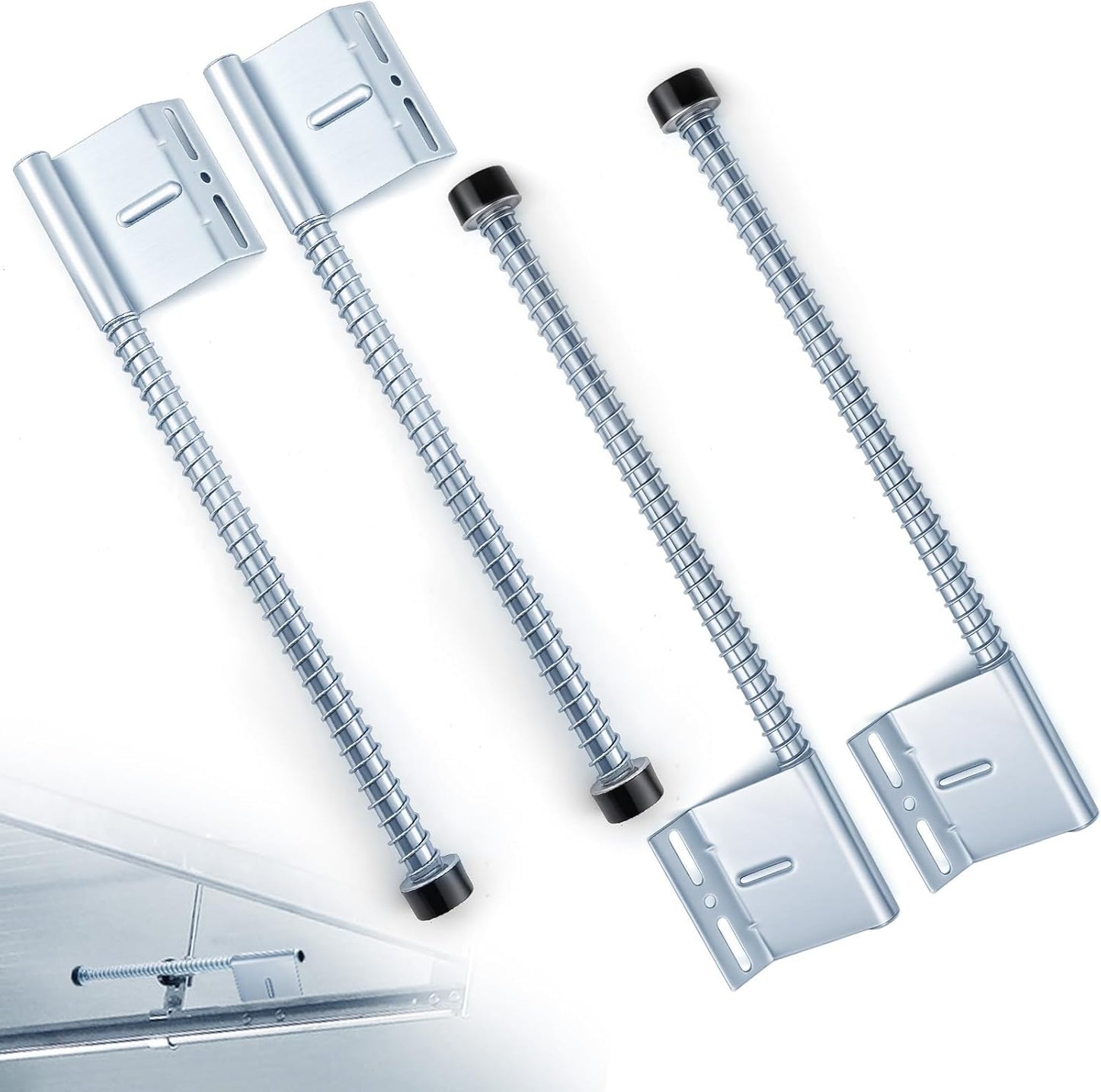 2 Pairs 27 Inch Garage Door Plunger Bumper Spring Sets, Galvanize Carbon Steel Replacement Plunger Bumper Push Rod Buffer Spring, Left and Right Garage Door Opener Parts Hardware Tool, Silver