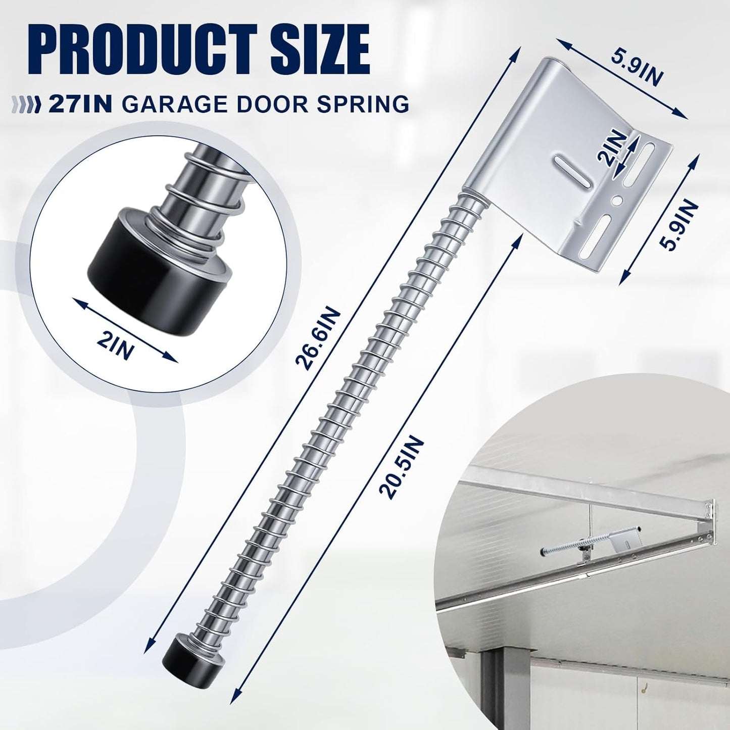 2 Pairs 27 Inch Garage Door Plunger Bumper Spring Sets, Galvanize Carbon Steel Replacement Plunger Bumper Push Rod Buffer Spring, Left and Right Garage Door Opener Parts Hardware Tool, Silver