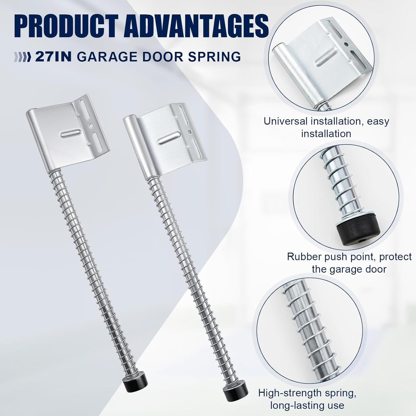 2 Pairs 27 Inch Garage Door Plunger Bumper Spring Sets, Galvanize Carbon Steel Replacement Plunger Bumper Push Rod Buffer Spring, Left and Right Garage Door Opener Parts Hardware Tool, Silver