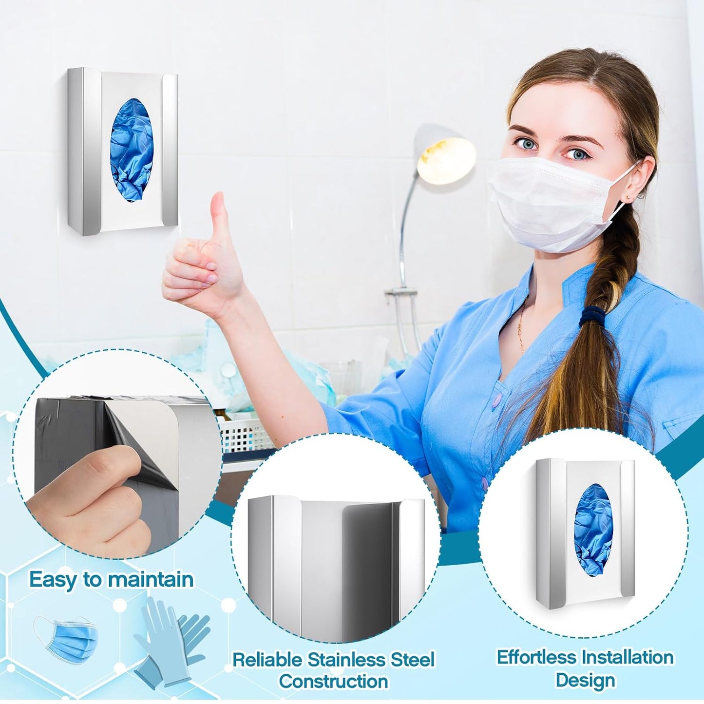 2 Pcs Glove Box Holder Dispenser Stainless Steel Wall Mounted Box Organizer Wall Attachment Easily Store and Dispense Your Gloves Masks 9.75"H x 5.5"W X3.5"D