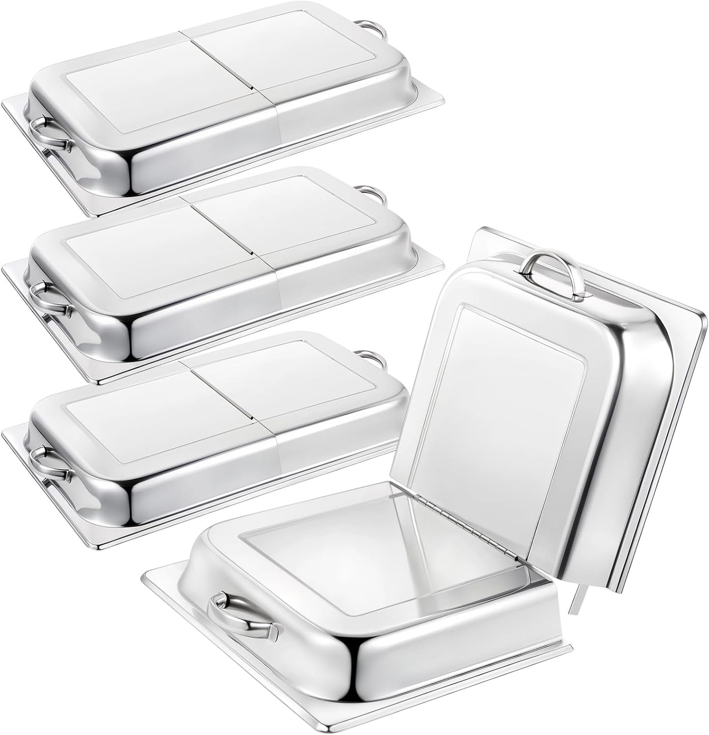 4 Pack Hinged Dome Cover with Handle, 21. 65 x 13 x 2. 56 Inch, Steam Table Pan Hotel Pan Cover Stainless Steel Hinged Dome