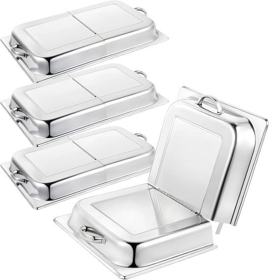 4 Pack Hinged Dome Cover with Handle, 21. 65 x 13 x 2. 56 Inch, Steam Table Pan Hotel Pan Cover Stainless Steel Hinged Dome