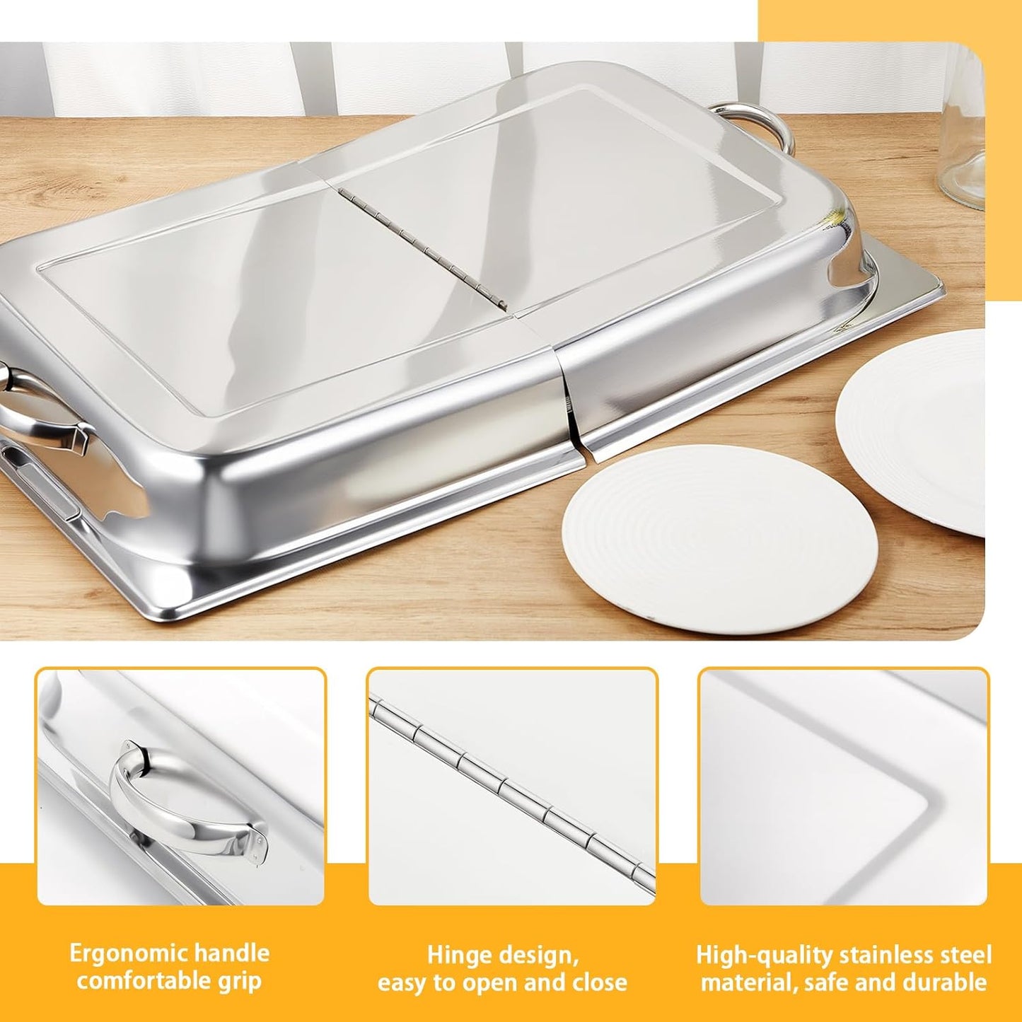 4 Pack Hinged Dome Cover with Handle, 21. 65 x 13 x 2. 56 Inch, Steam Table Pan Hotel Pan Cover Stainless Steel Hinged Dome