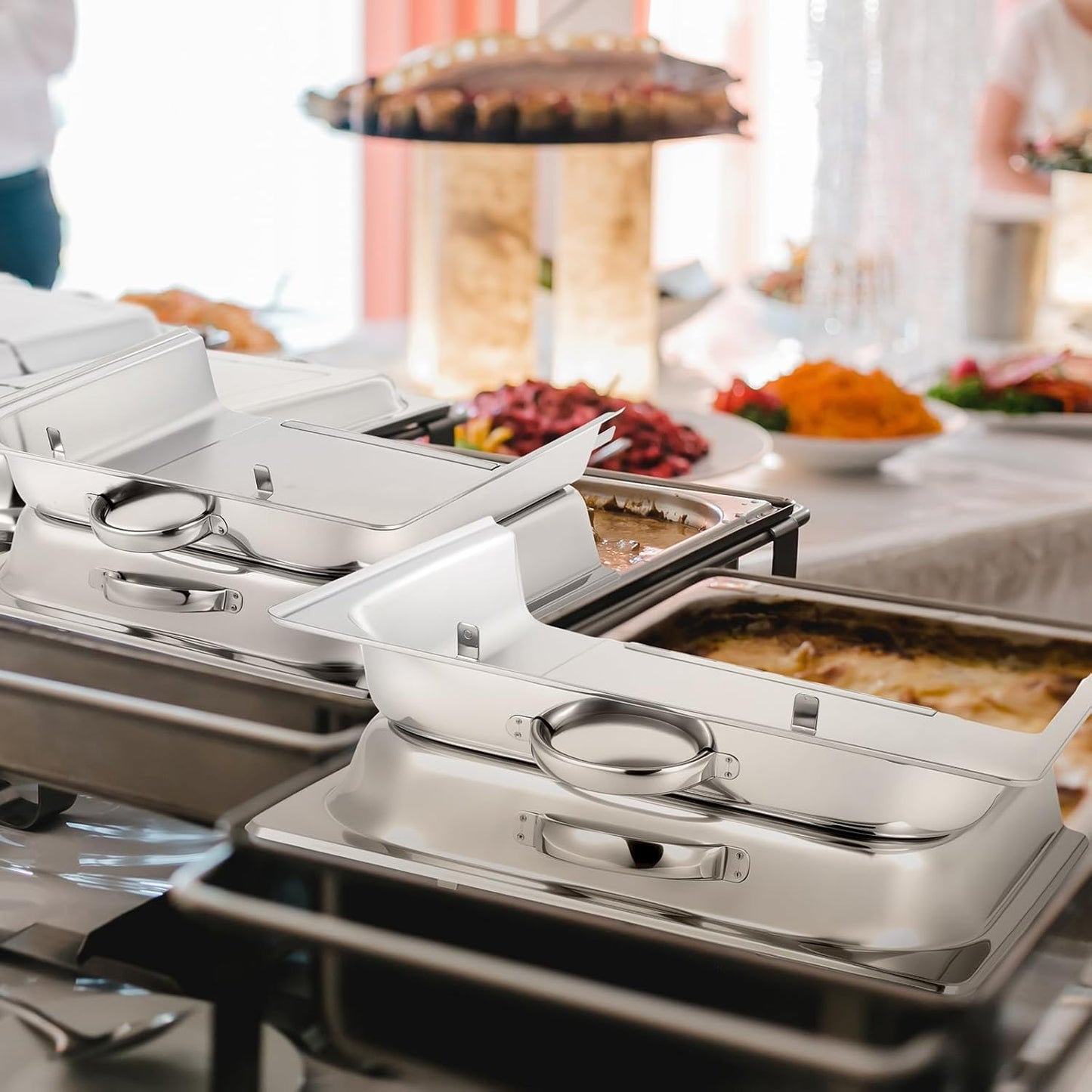 4 Pack Hinged Dome Cover with Handle, 21. 65 x 13 x 2. 56 Inch, Steam Table Pan Hotel Pan Cover Stainless Steel Hinged Dome