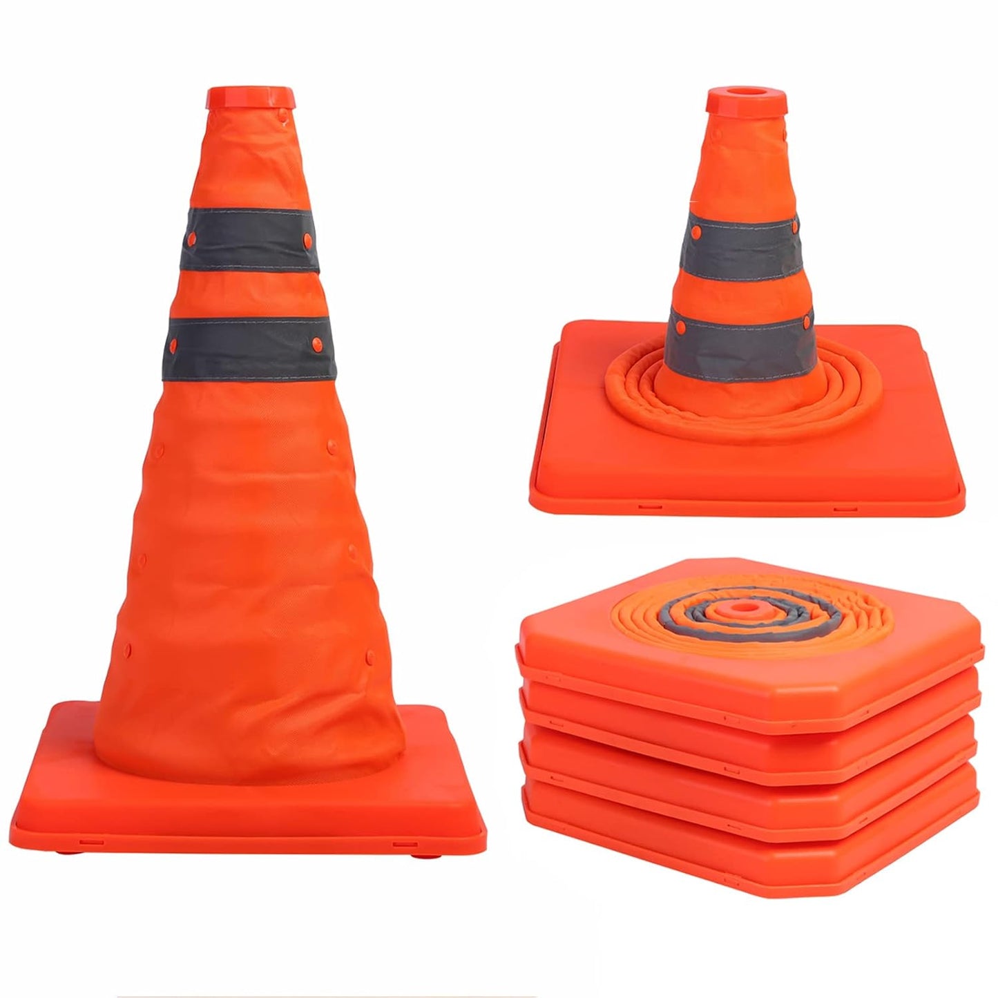 4 Pack 15.5 inch Collapsible Traffic Cones Multi Purpose Pop up Reflective Safety Cone